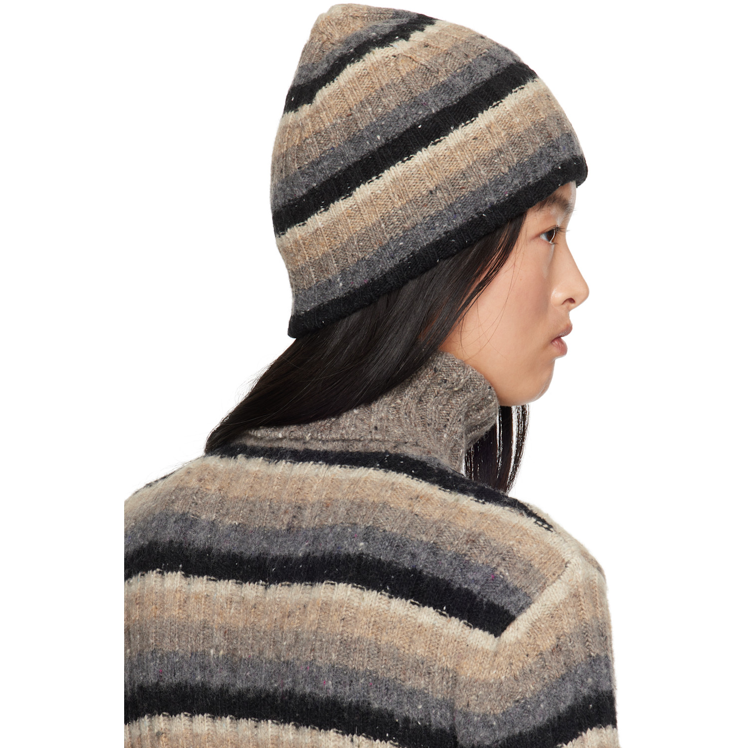  Erl Brown & Black Striped Beanie 