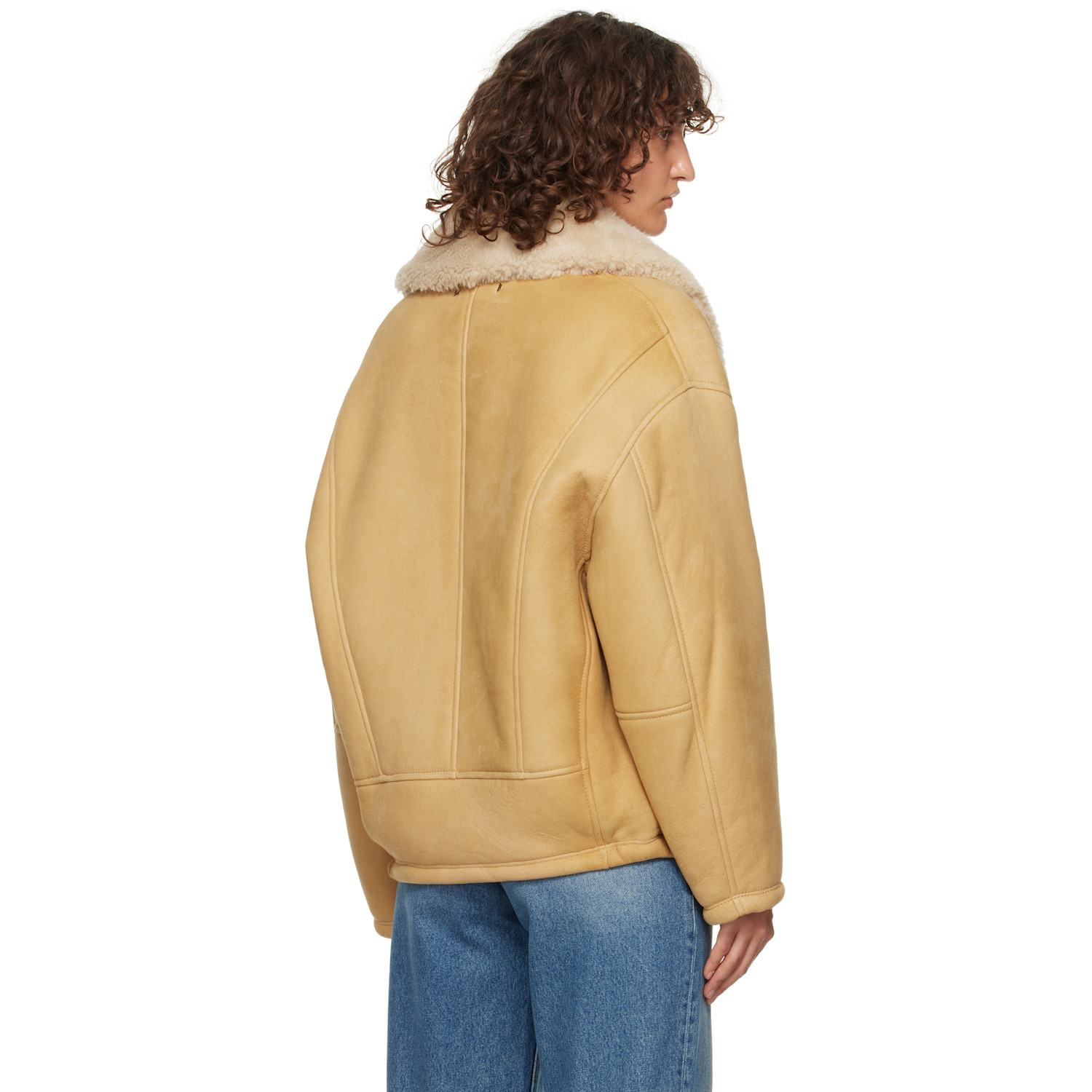  Golden Goose Tan Shawl Collar Shearling Jacket 