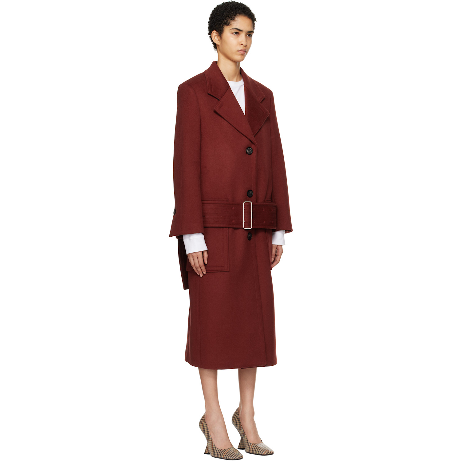  Ferragamo Manteau Long Rouge En Laine 