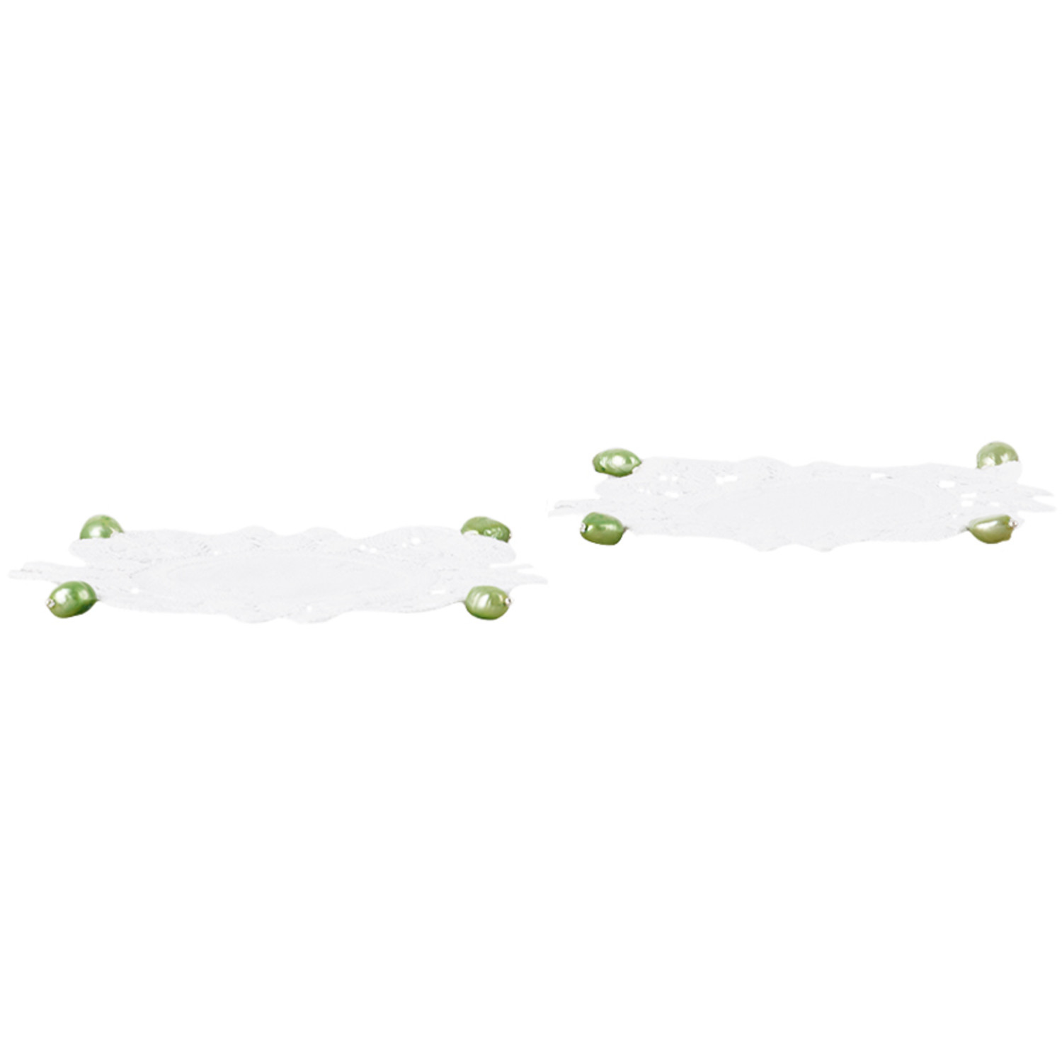  Gohar World White & Green Lace & Pearl Coaster Set 