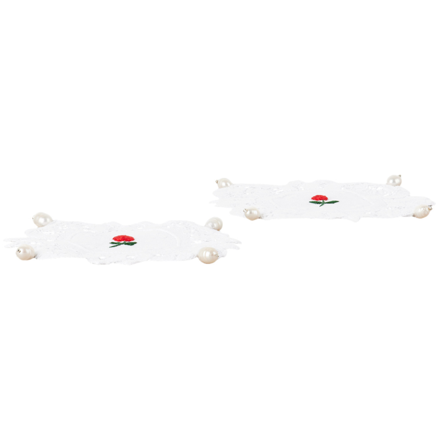  Gohar World White Embroidered Flower Lace & Pearl Coaster Set 
