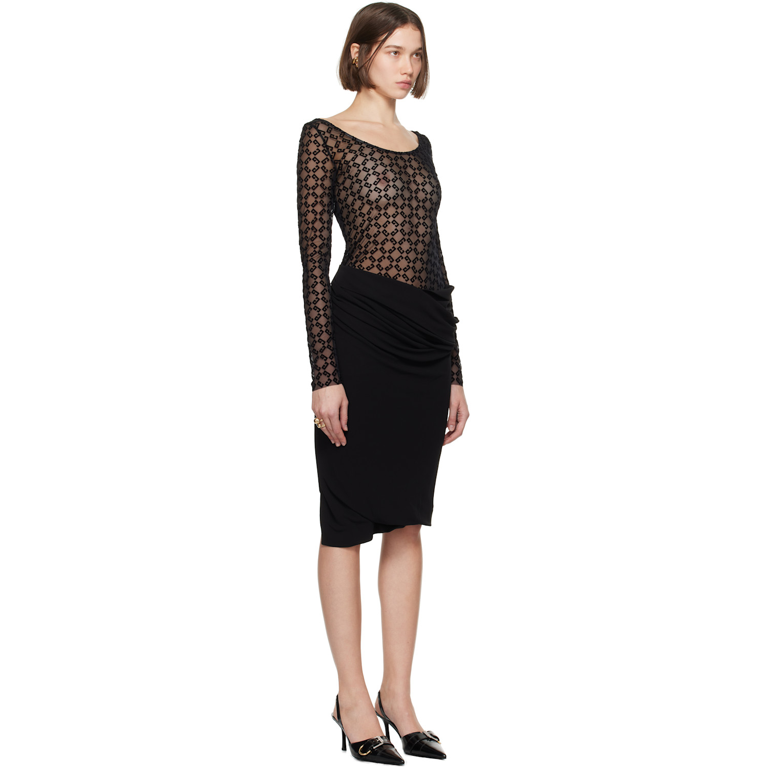  Givenchy Black Fluid Drape Midi Dress 
