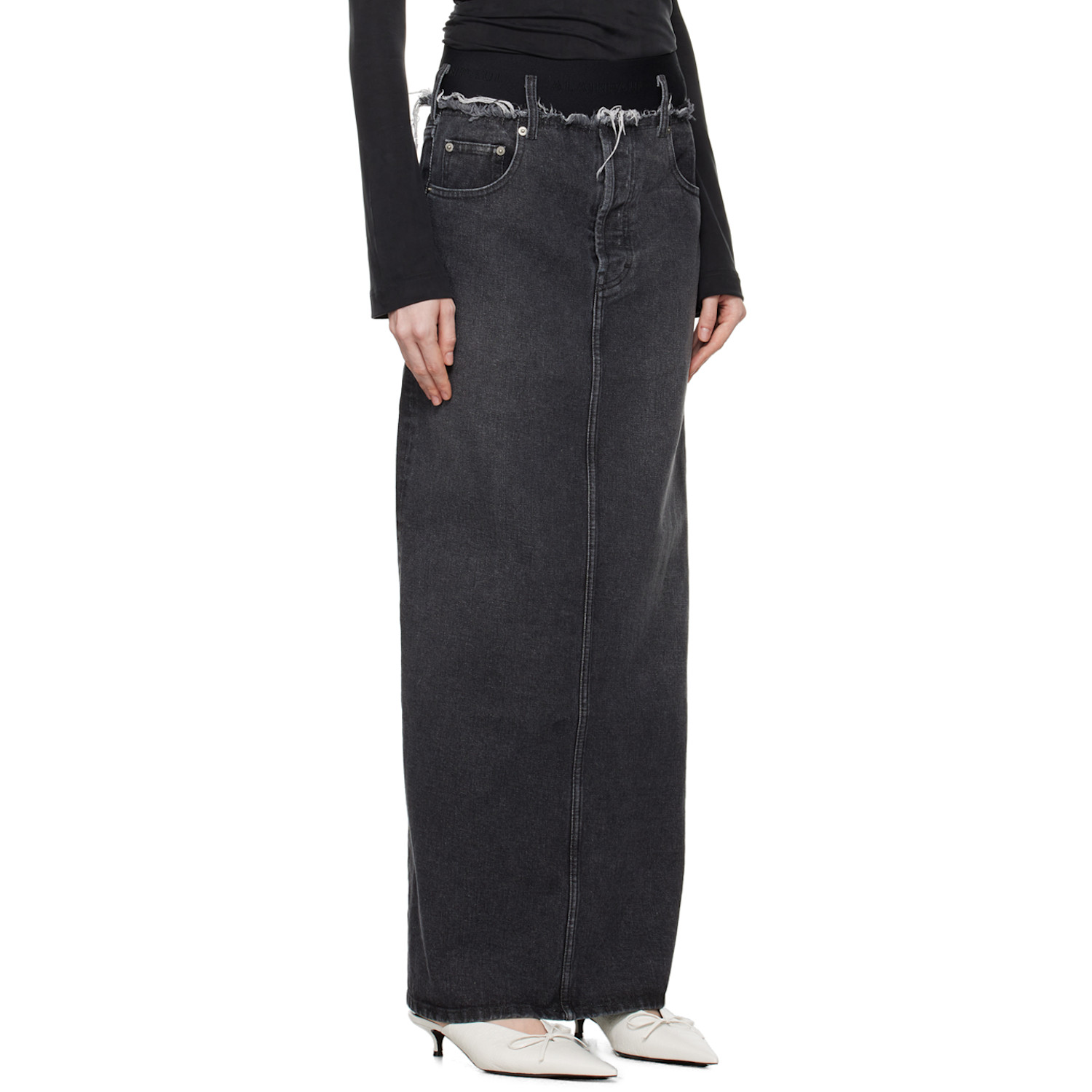  Alainpaul Gray Frayed Edge Denim Maxi Skirt 