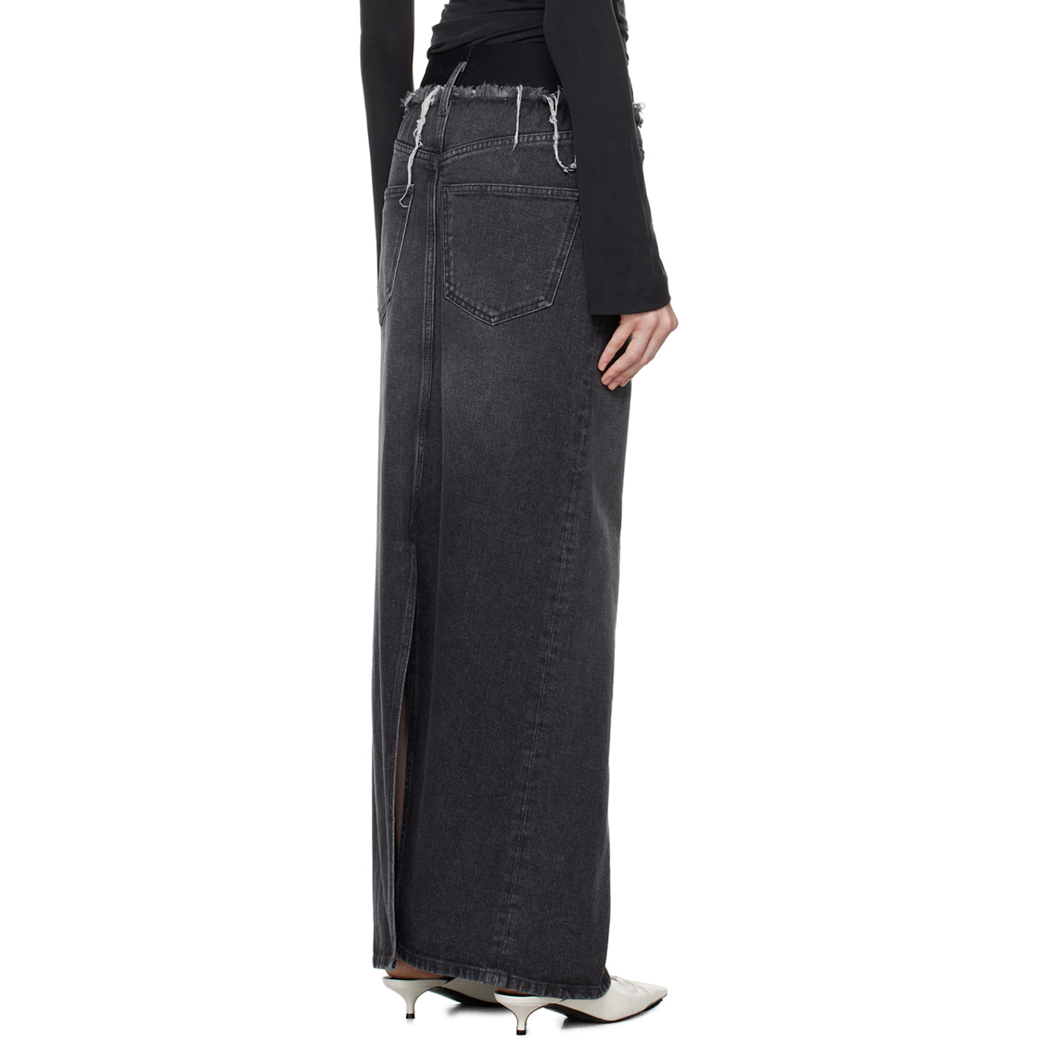  Alainpaul Gray Frayed Edge Denim Maxi Skirt 