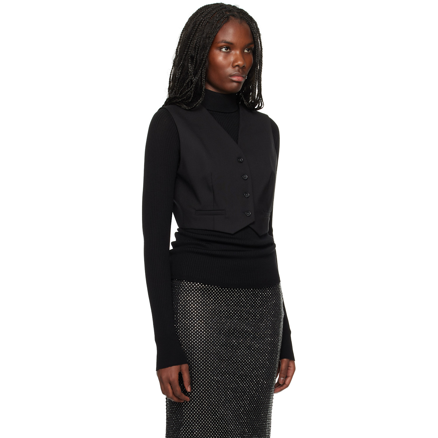  Sportmax Black Cropped Stretch Wool Waistcoat 