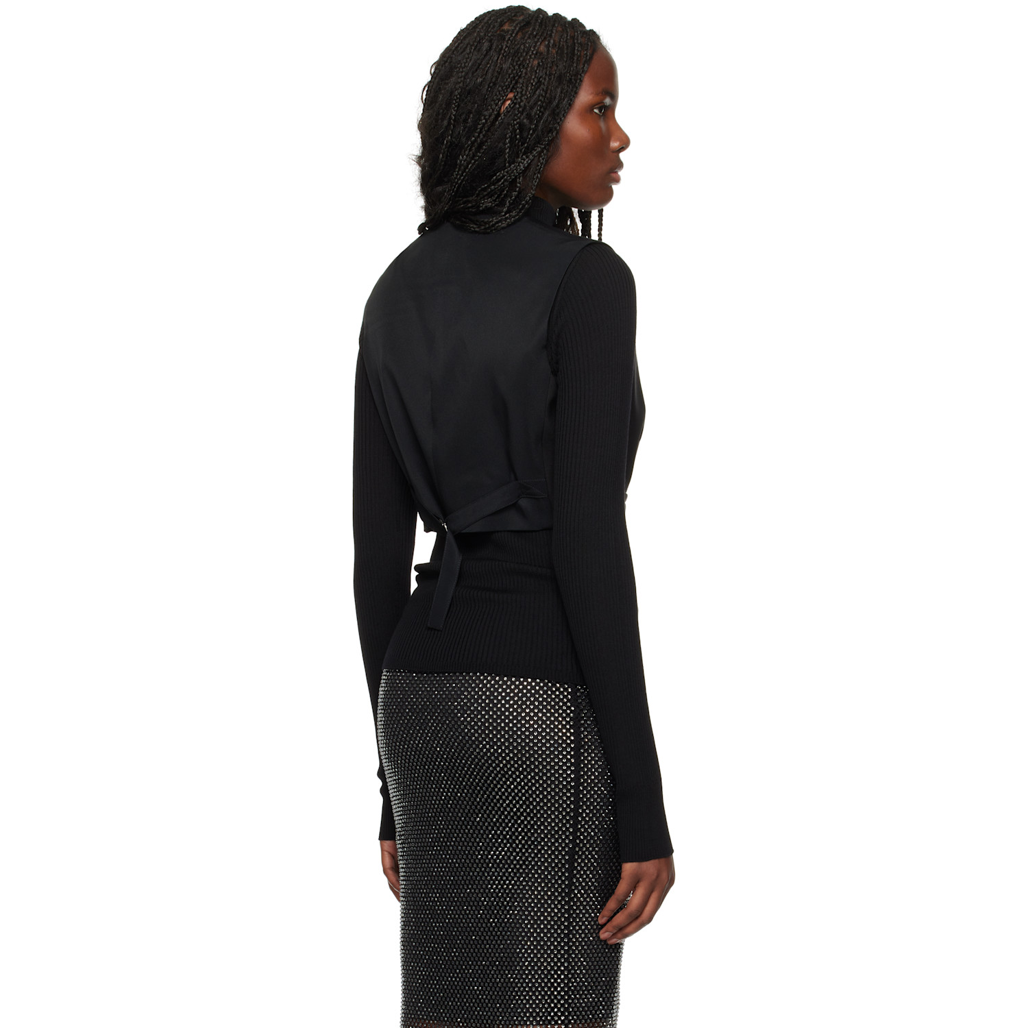  Sportmax Black Cropped Stretch Wool Waistcoat 