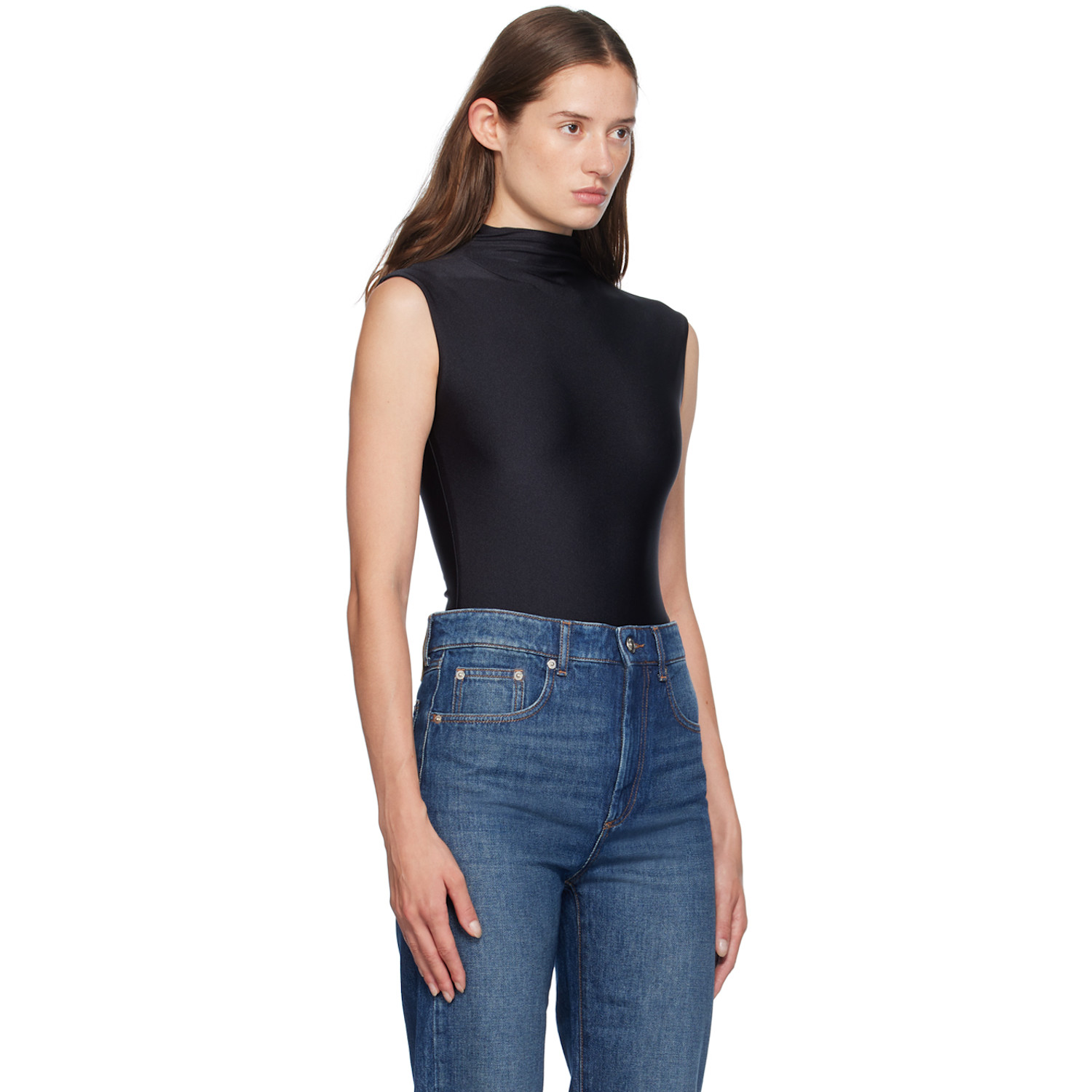  Sportmax Black Shiny Lycra Bodysuit 