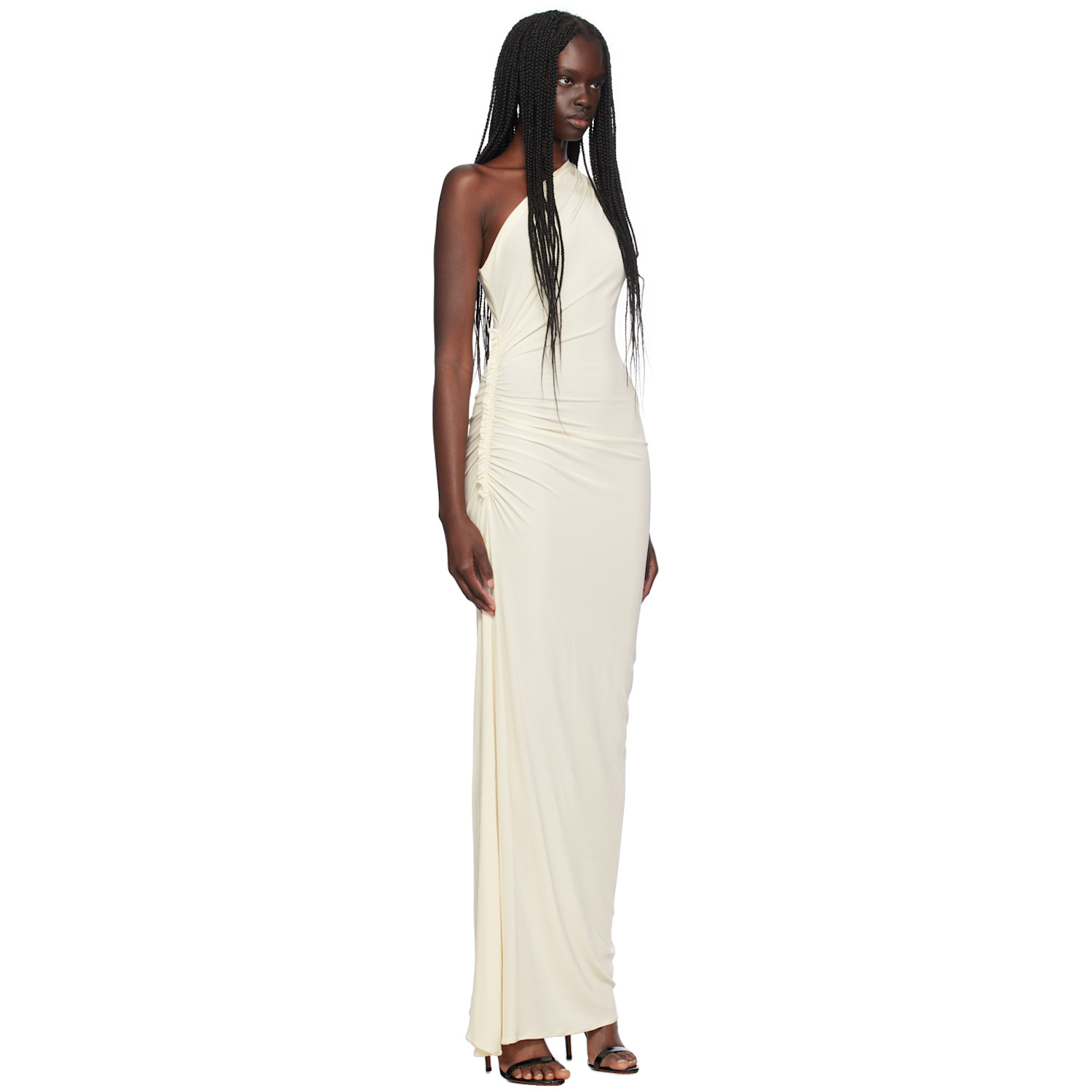  Atlein Ssense Exclusive Off-white Asymmetric Ruched Single-shoulder Maxi Dress 
