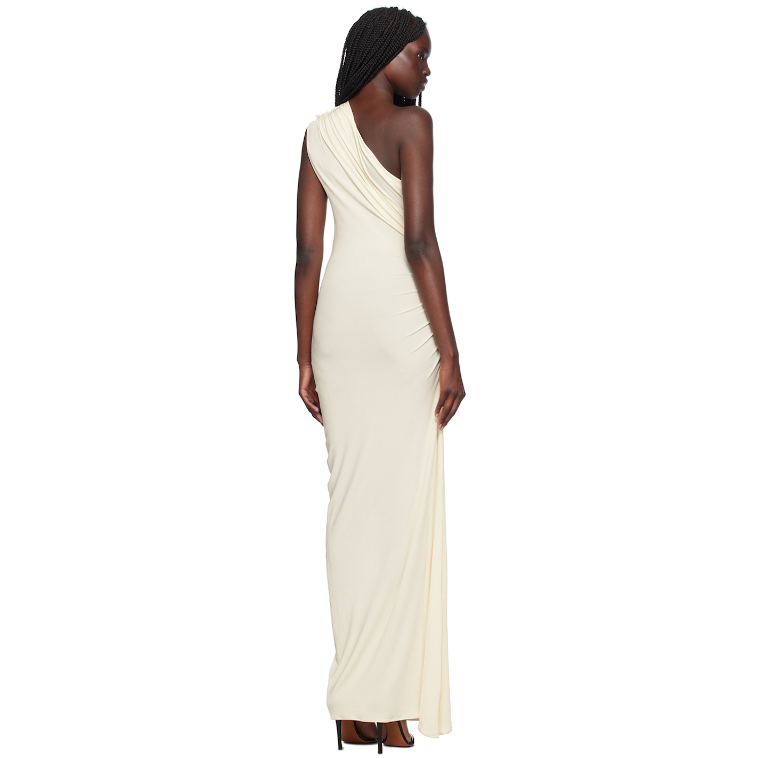  Atlein Ssense Exclusive Off-white Asymmetric Ruched Single-shoulder Maxi Dress 