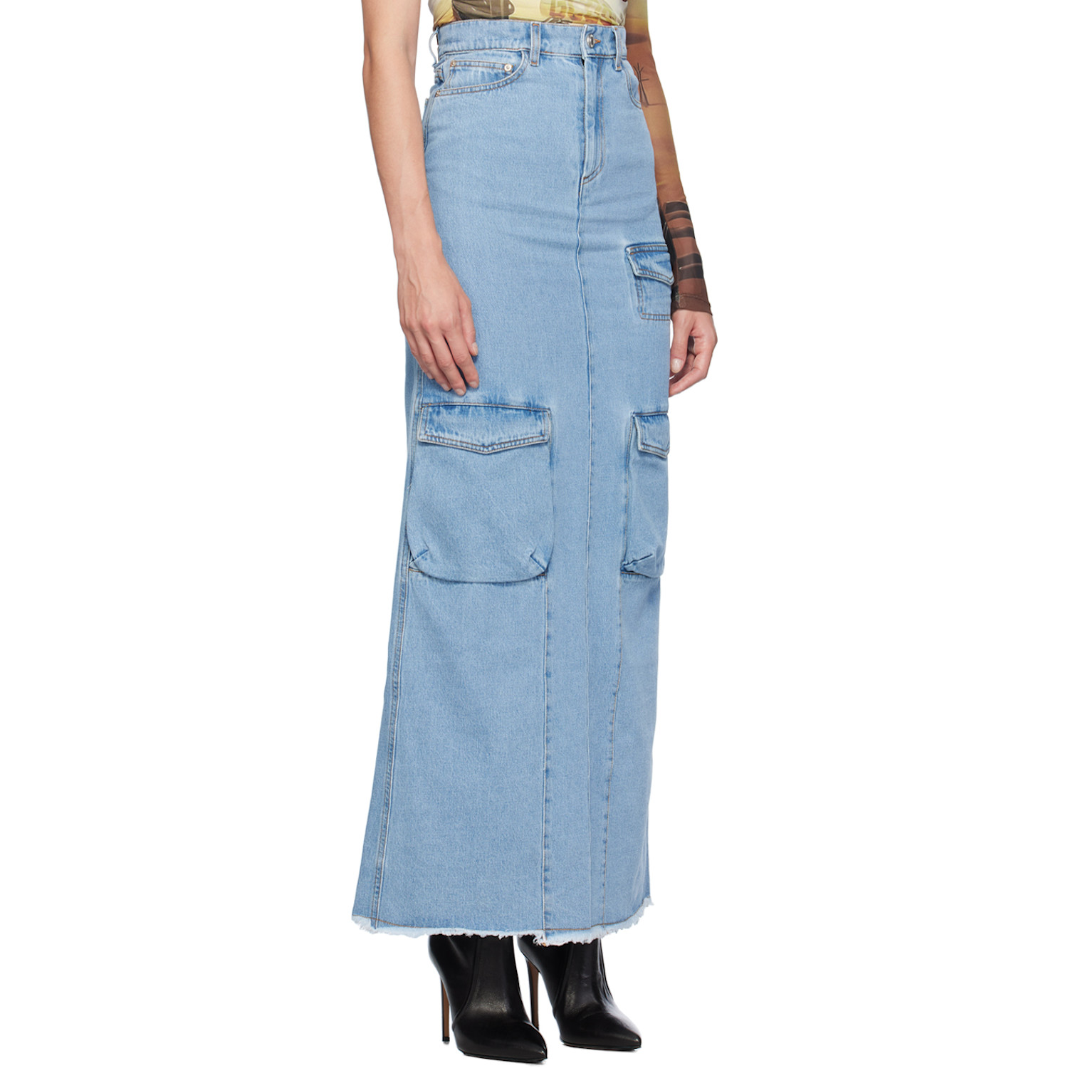  Gcds Blue Ultracargo Denim Maxi Skirt 