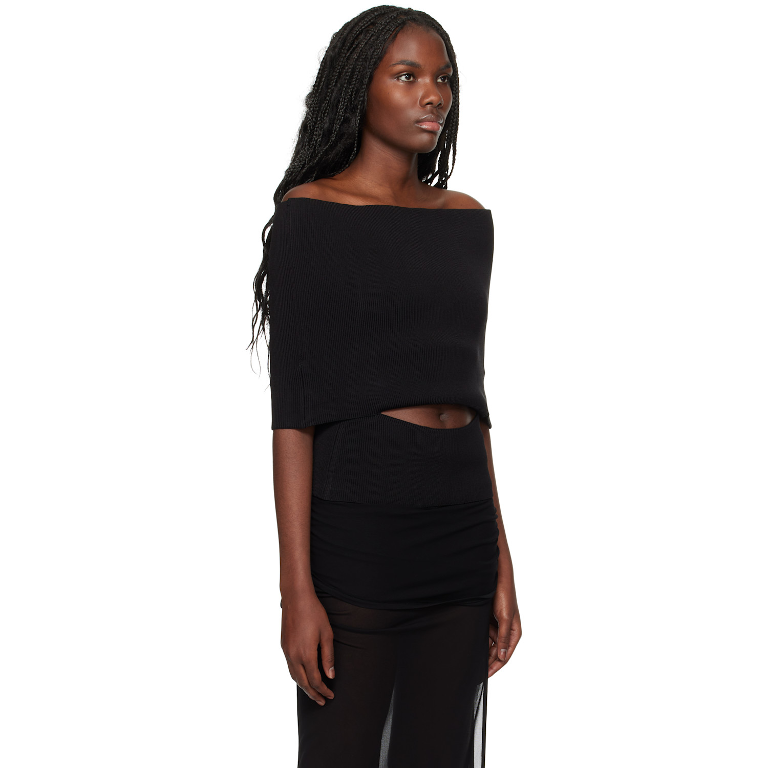  Christopher Esber Black Slashed Knit Shawl Top 