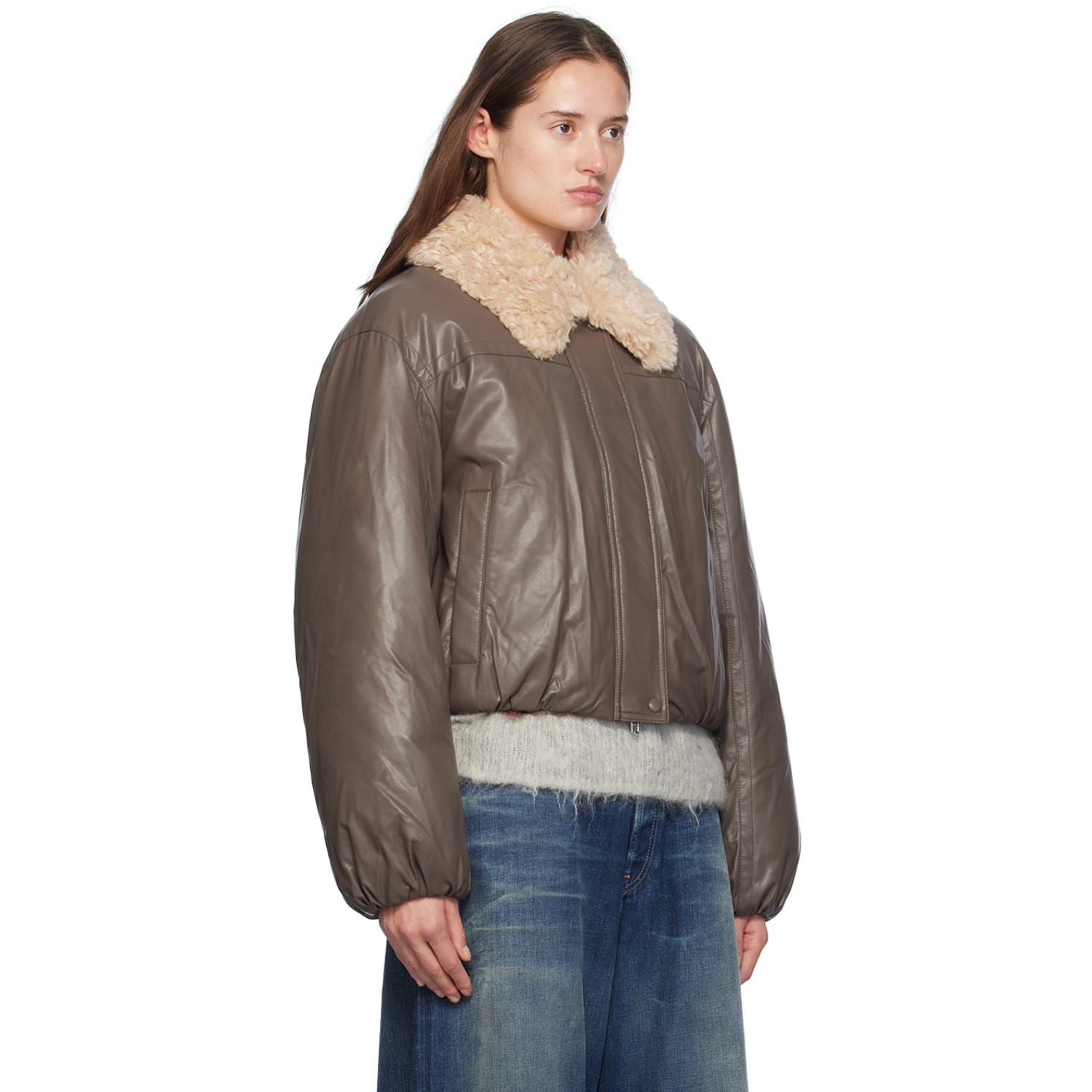  Stand Studio Taupe Fran Faux-leather Bomber Jacket 