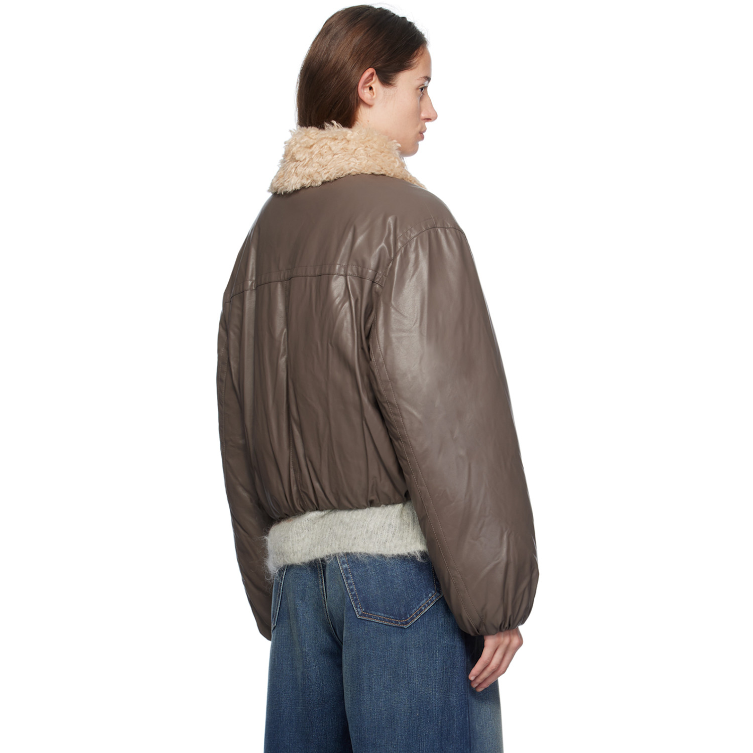  Stand Studio Taupe Fran Faux-leather Bomber Jacket 