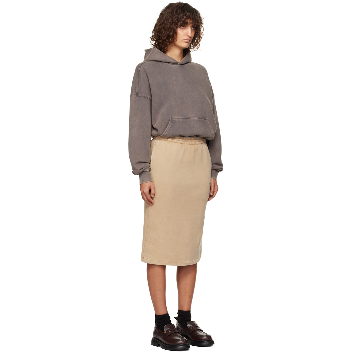  We11done Gray & Brown Layered Hoodie Midi Dress 