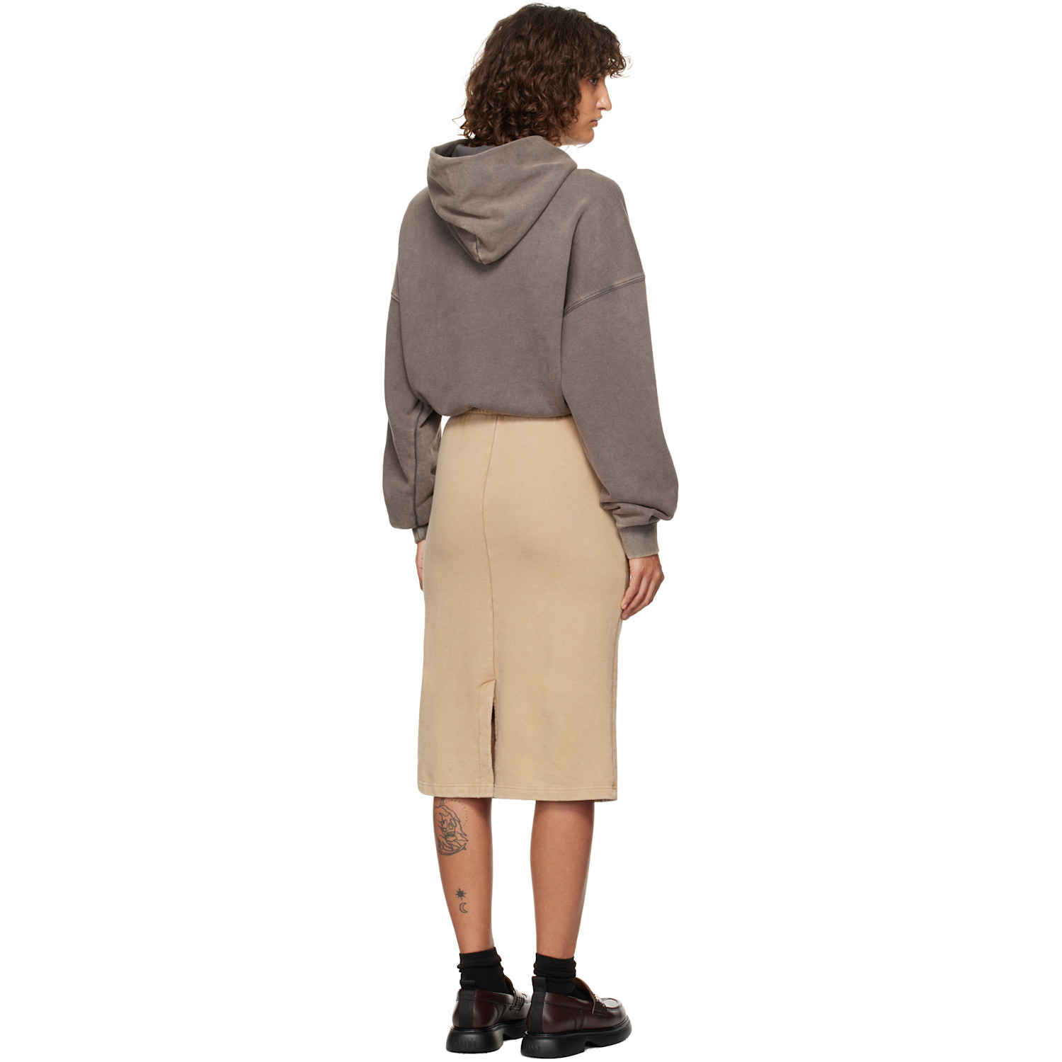  We11done Gray & Brown Layered Hoodie Midi Dress 