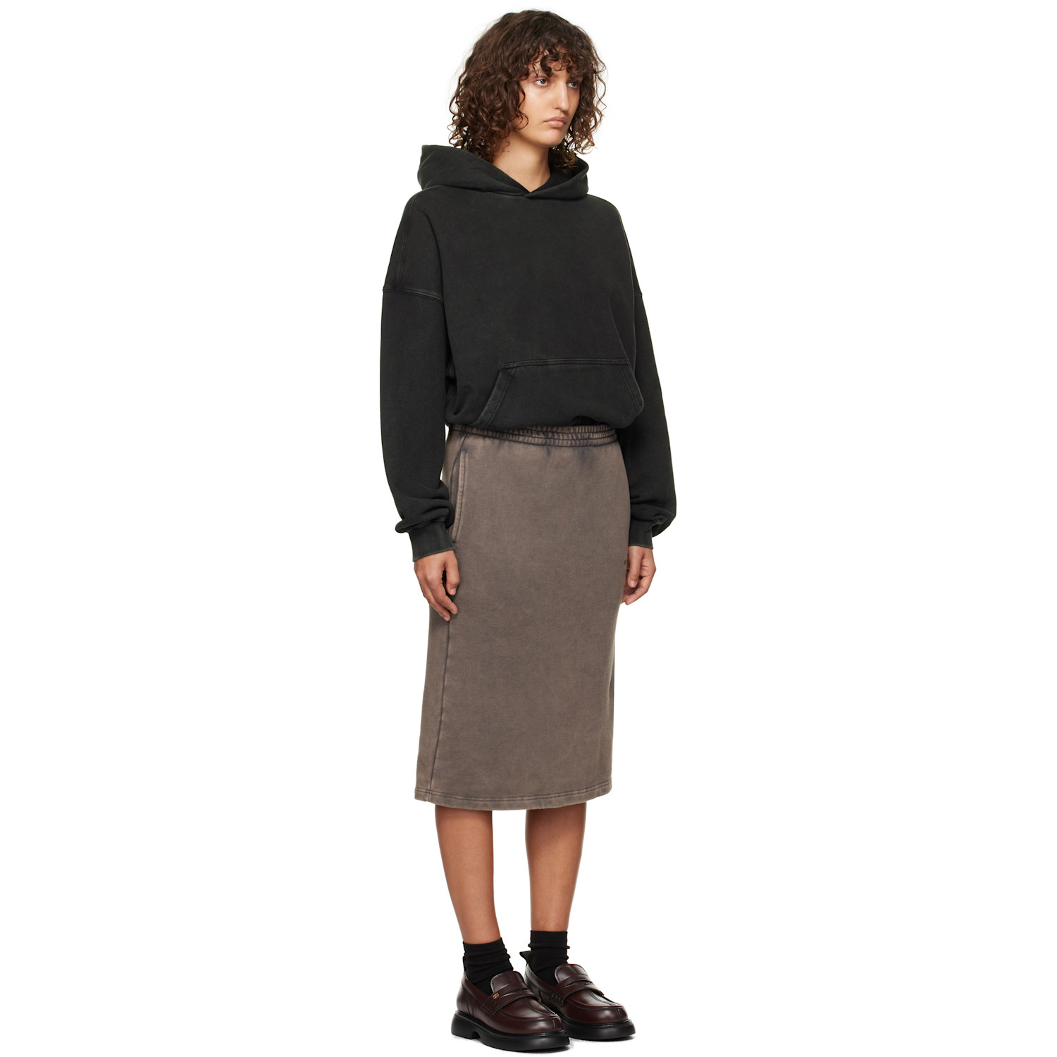  We11done Black & Brown Layered Hoodie Midi Dress 