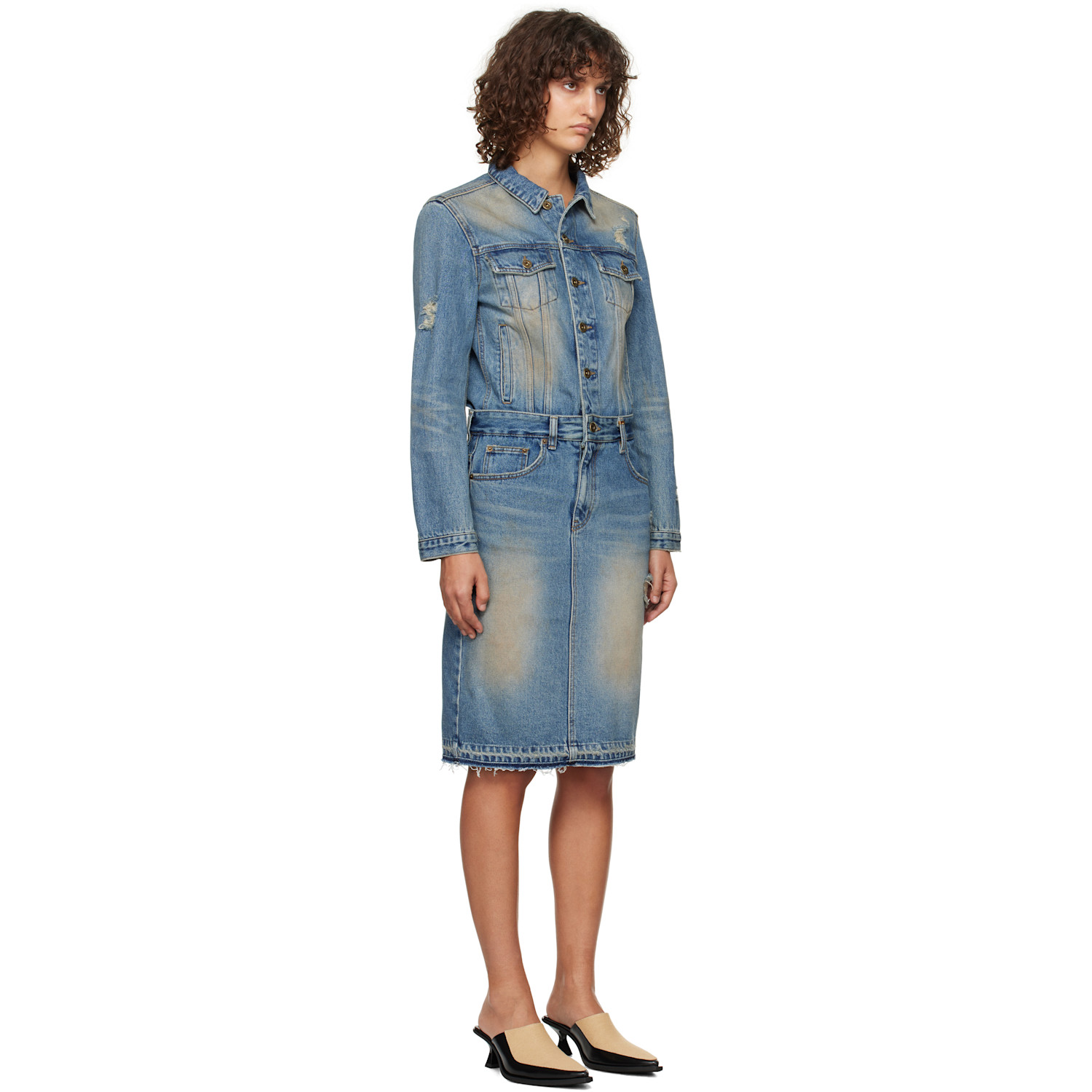  We11done Blue Washed Denim Midi Dress 