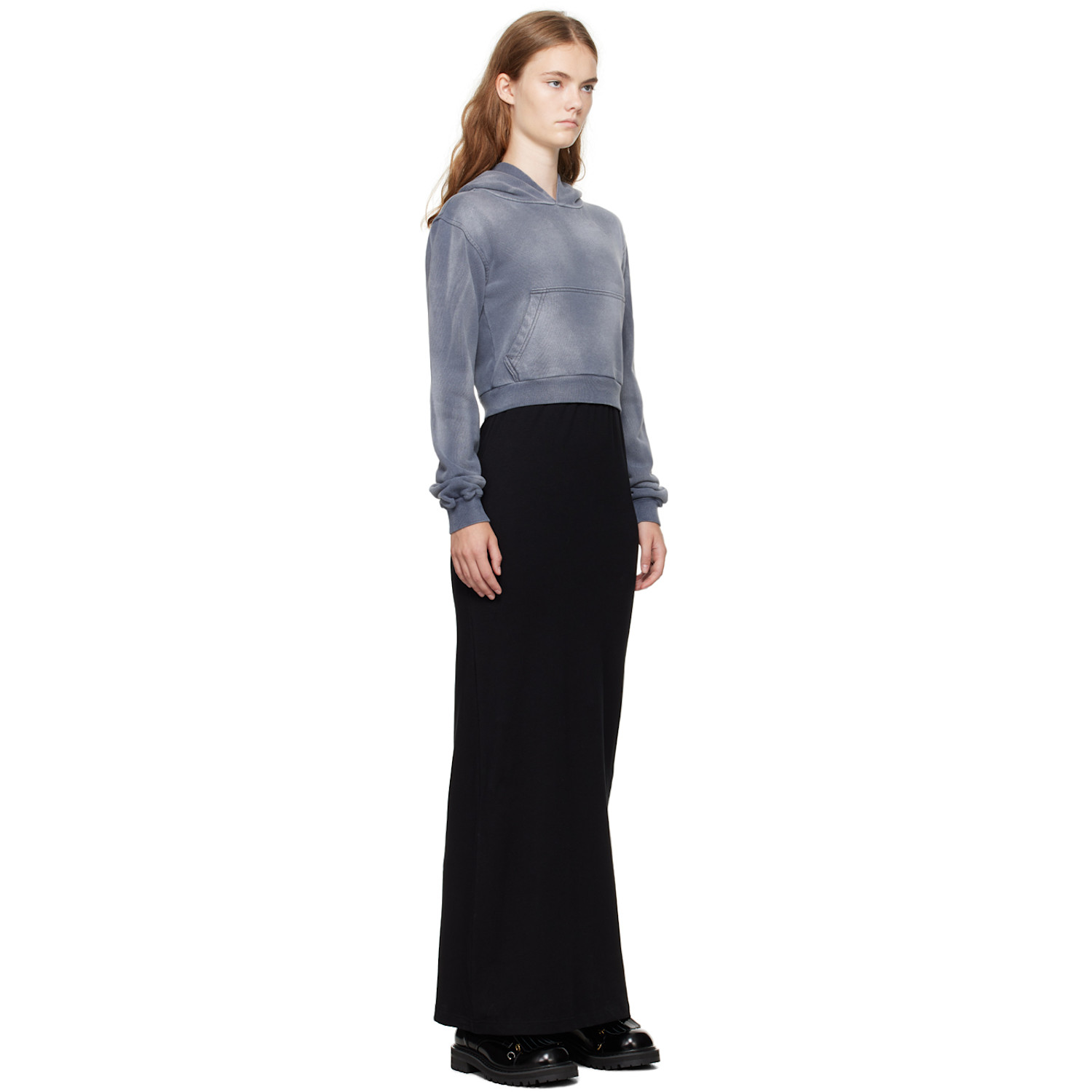  We11done Gray & Black Layered Hoodie Maxi Dress 
