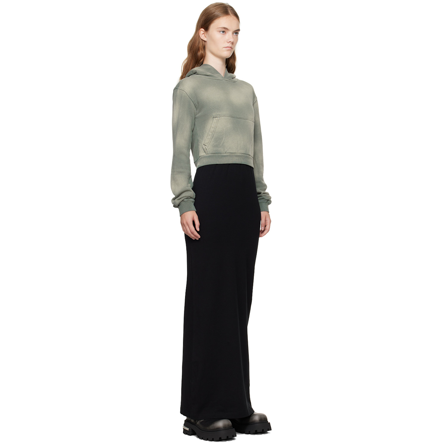  We11done Green & Black Layered Hoodie Dress 