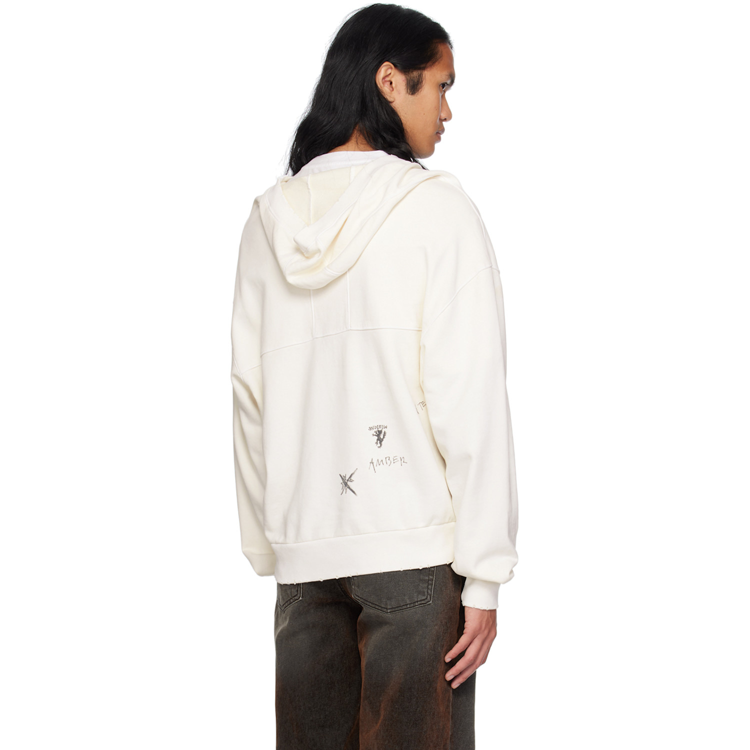  We11done White Wide Neck Hoodie 