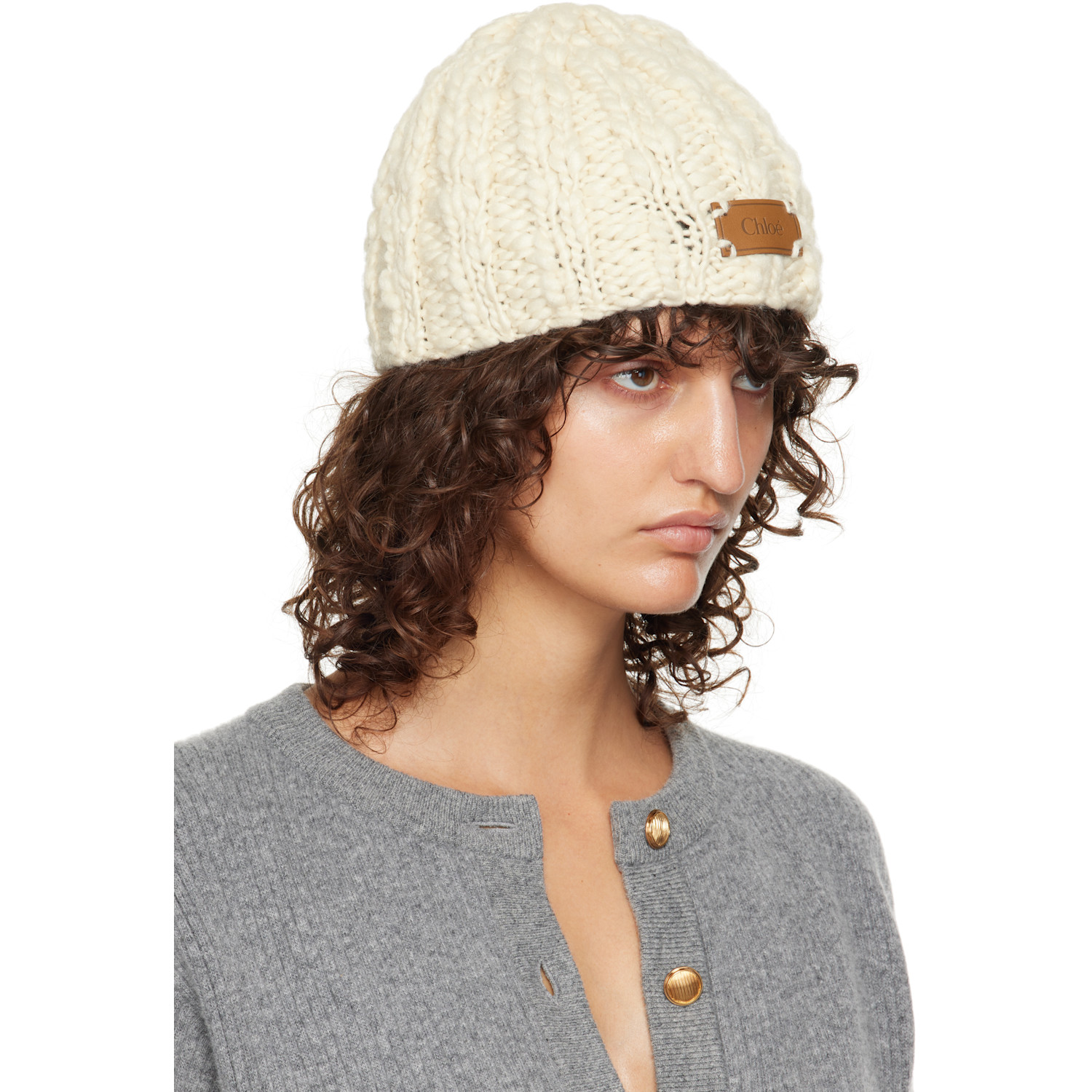  Chloé Off-white Extra Fine Wool & Silk Beanie 
