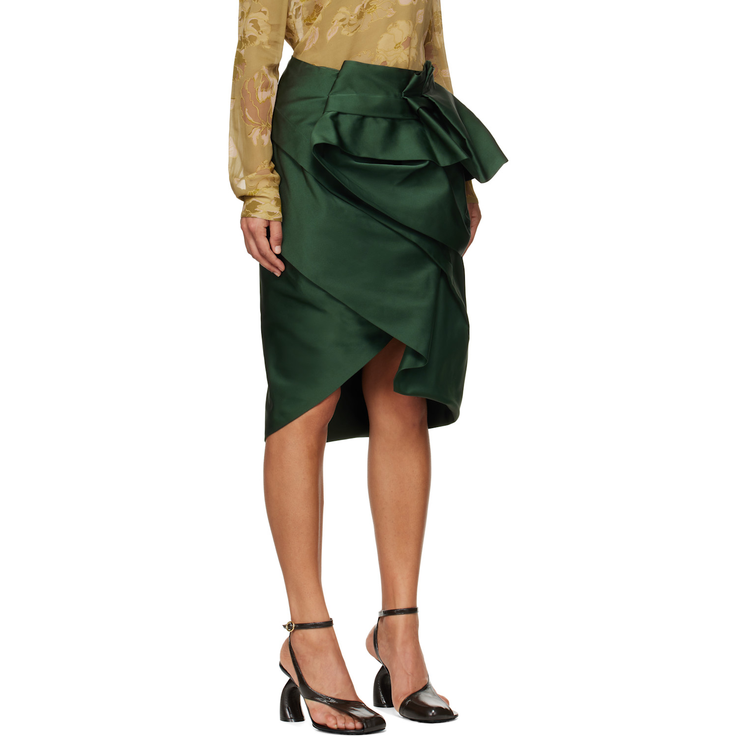  Dries Van Noten Green Draped Peplum Midi Skirt 