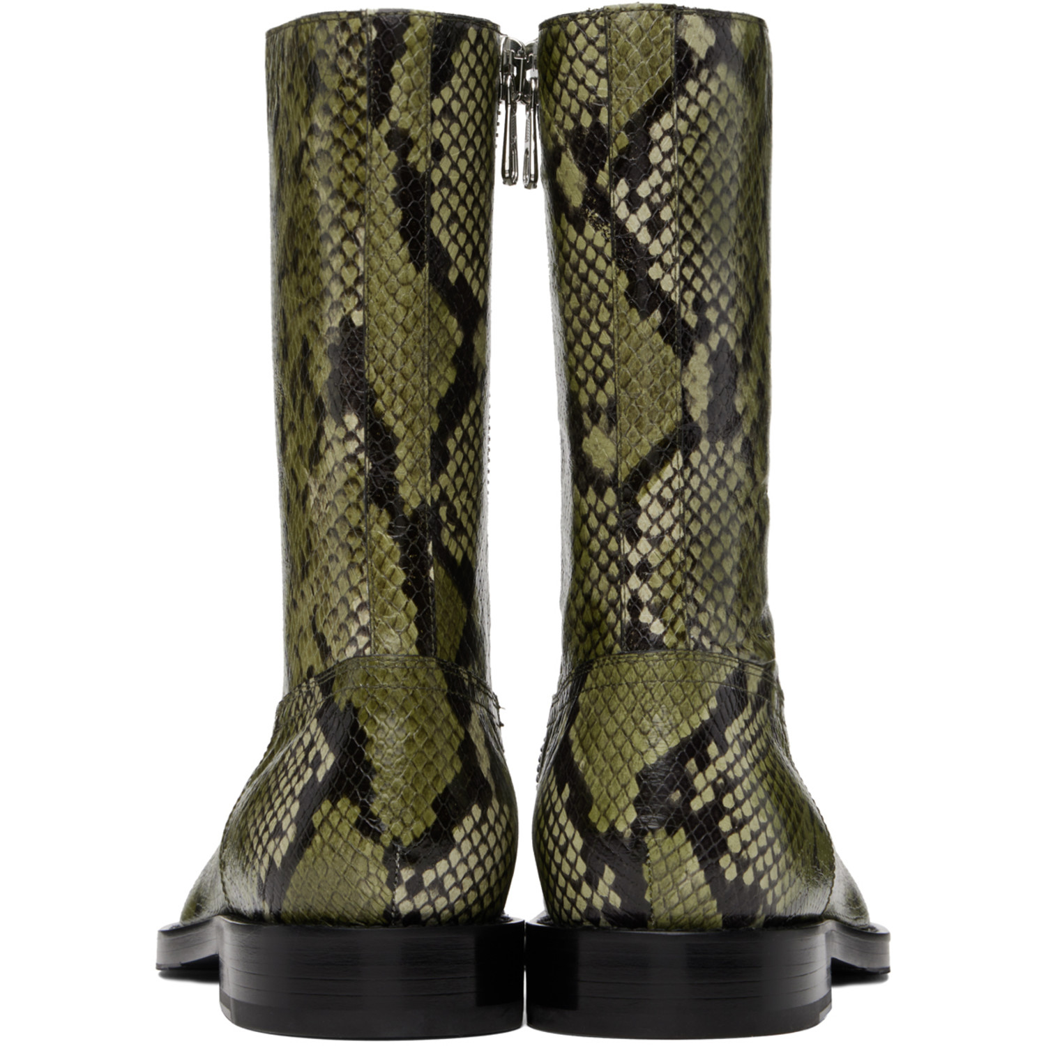  Dries Van Noten Green Snake-embossed Leather Boots 