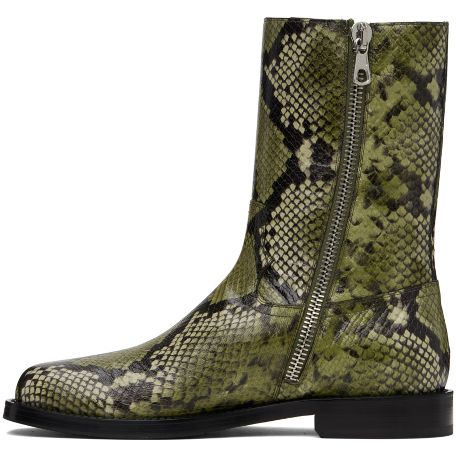  Dries Van Noten Green Snake-embossed Leather Boots 