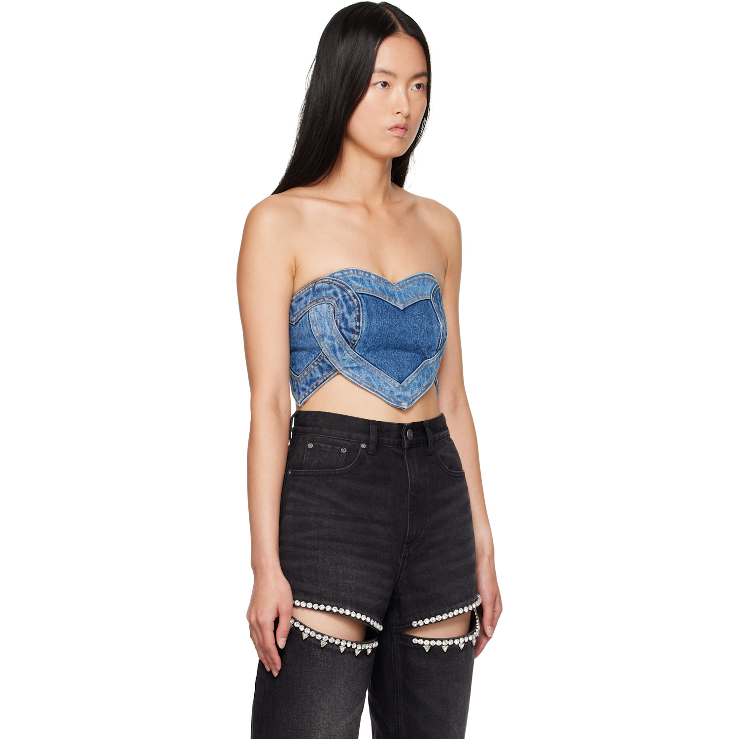  Area Blue Patchwork Heart Bandeau Denim Top 