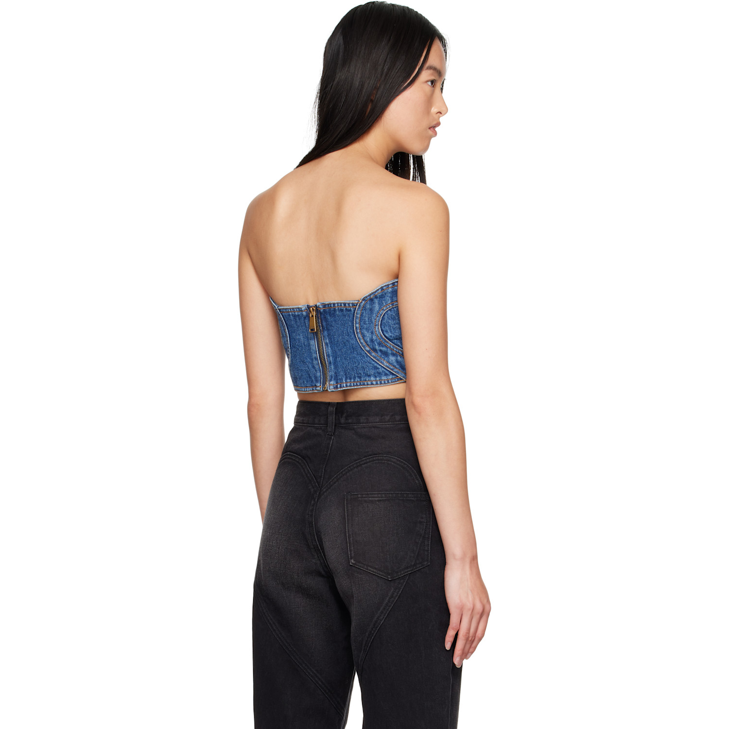  Area Blue Patchwork Heart Bandeau Denim Top 