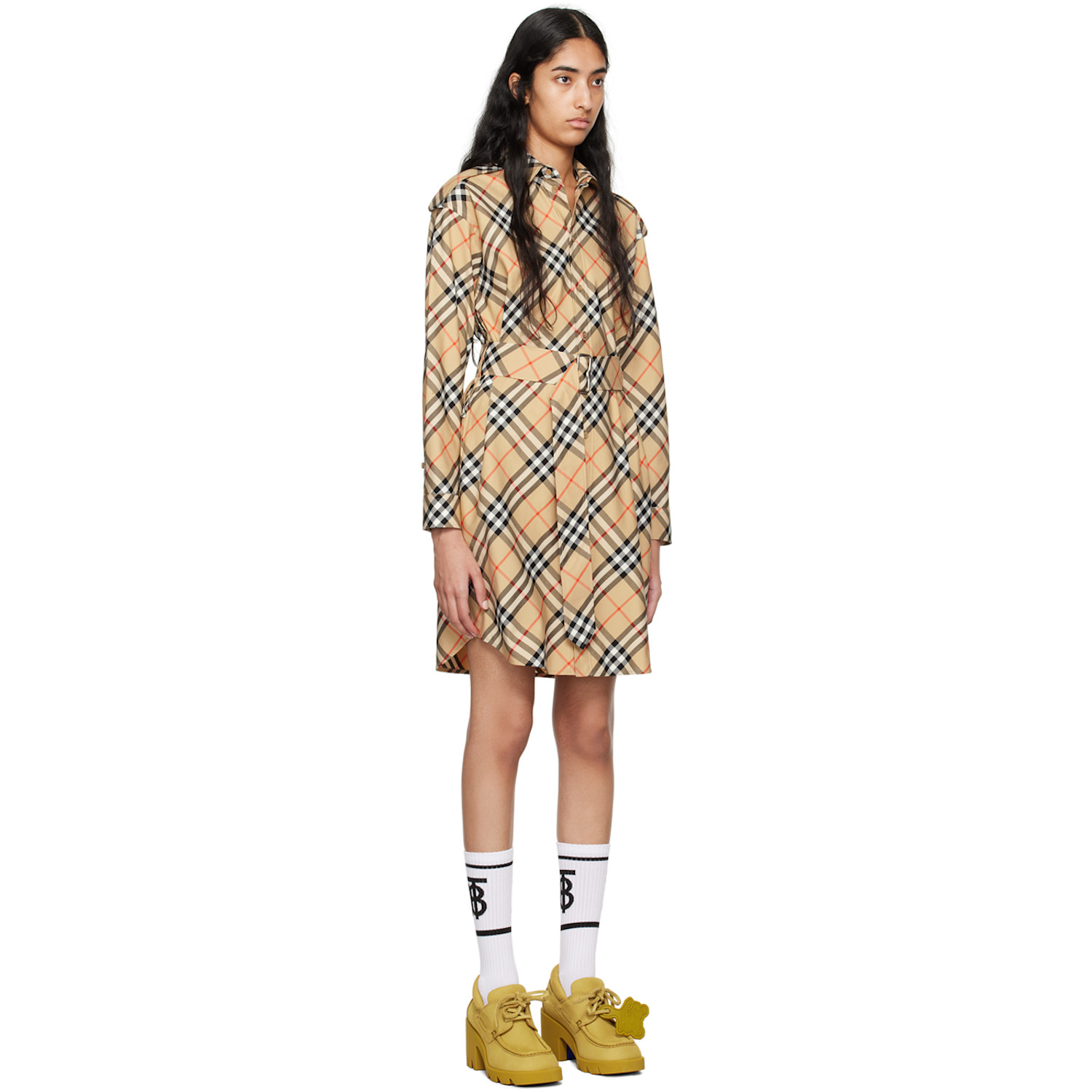  Burberry Beige Check Shirt Midi Dress 