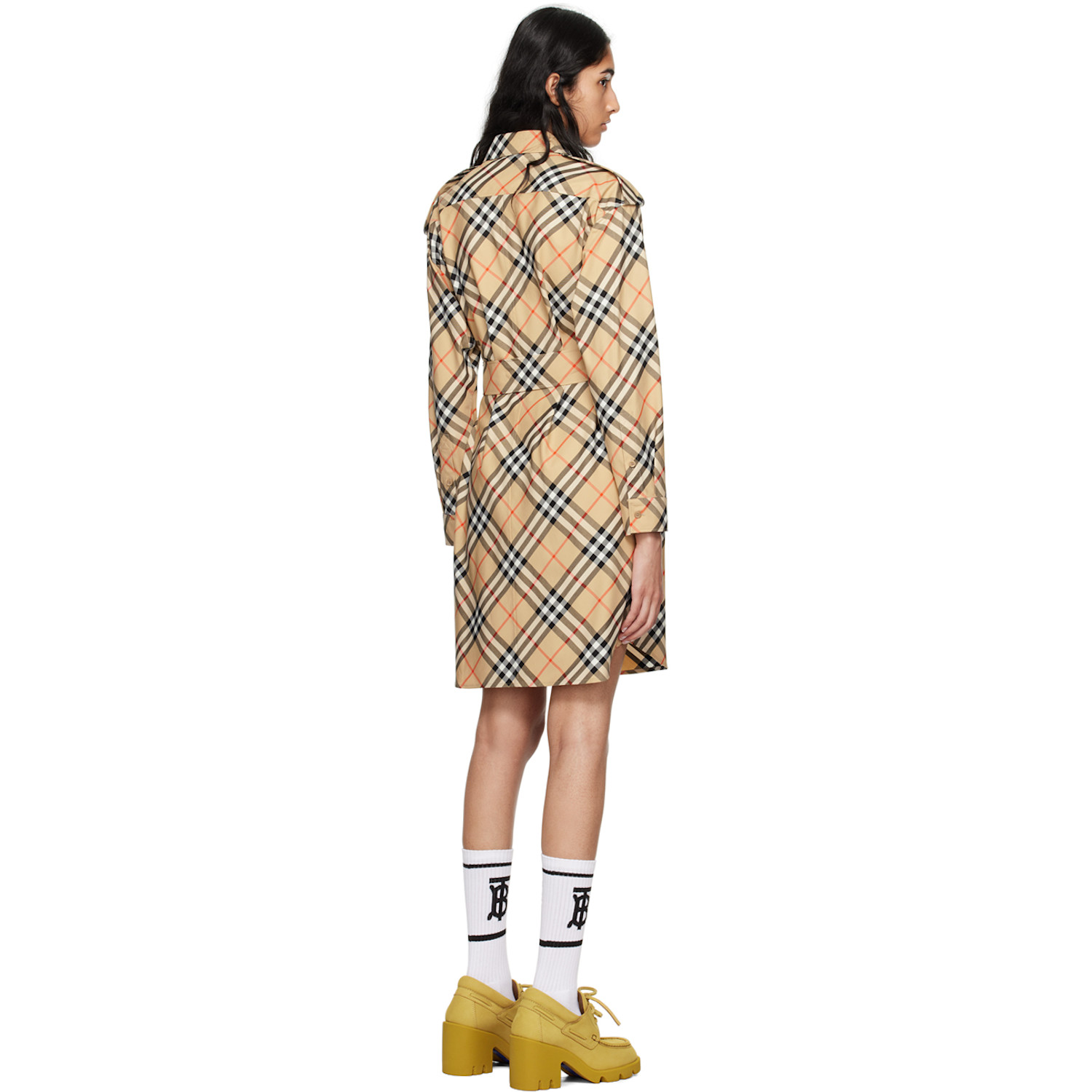  Burberry Beige Check Shirt Midi Dress 