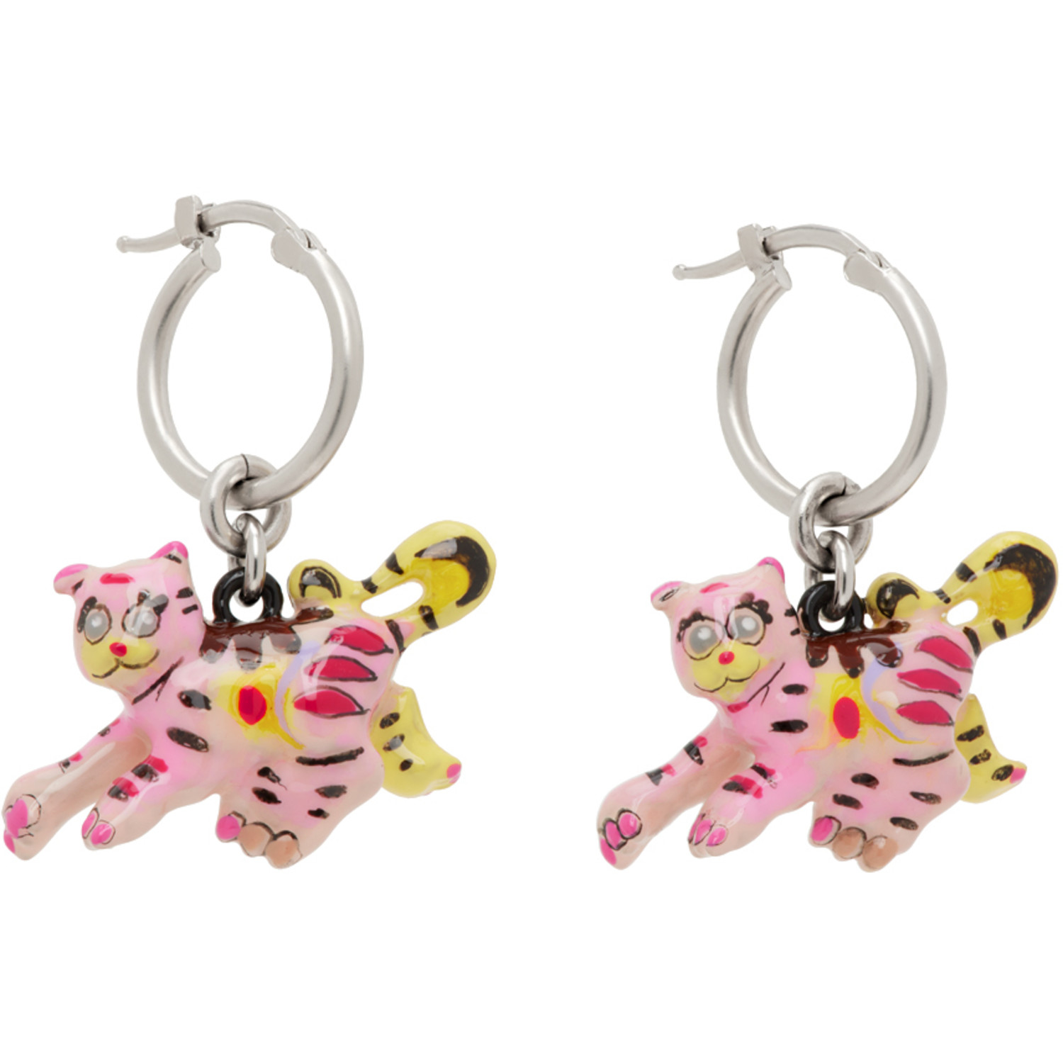  Marni Pink & Silver Tiger Pendants Earrings 