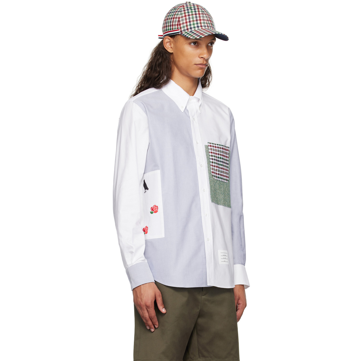  Thom Browne White & Blue Paneled Shirt 