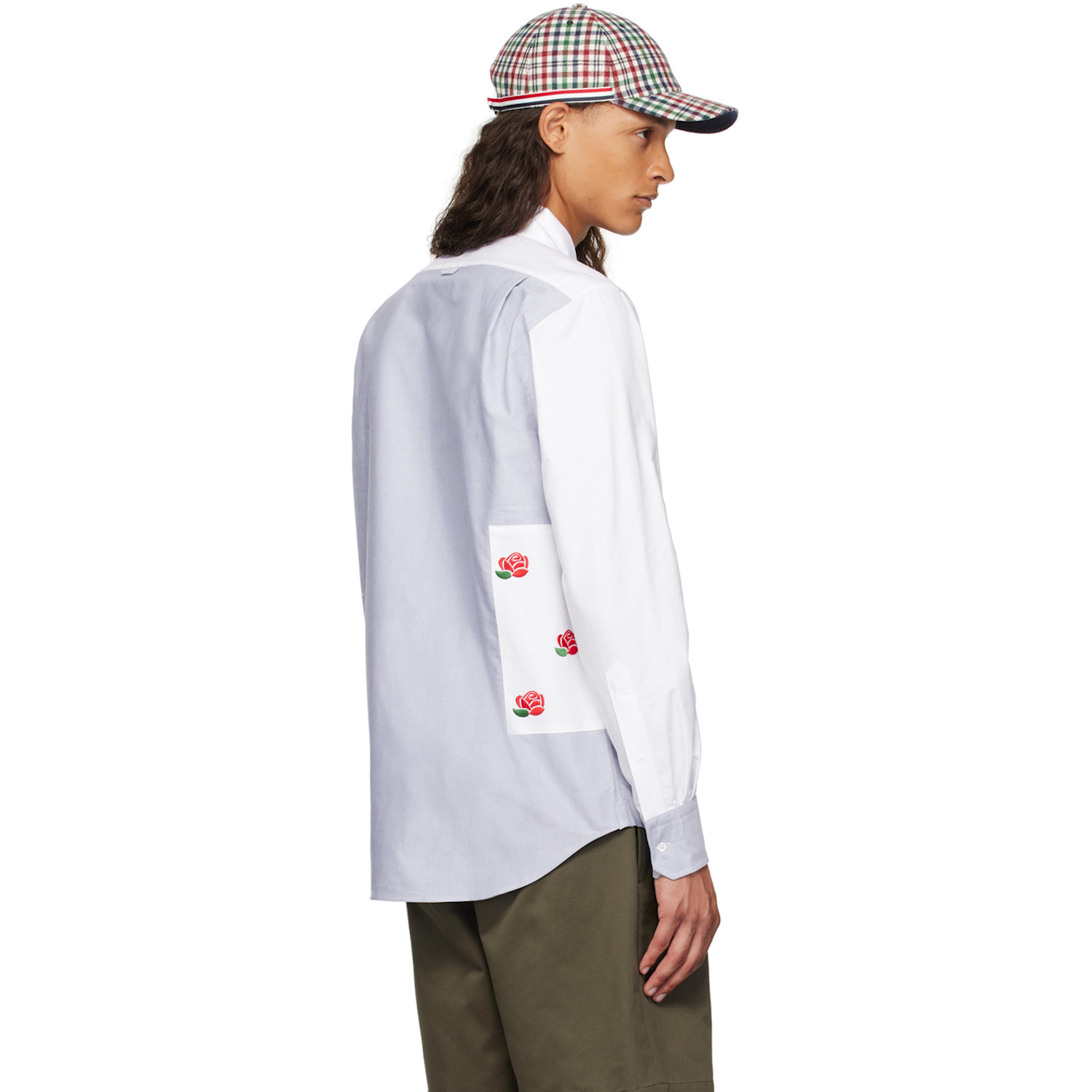 Thom Browne White & Blue Paneled Shirt 
