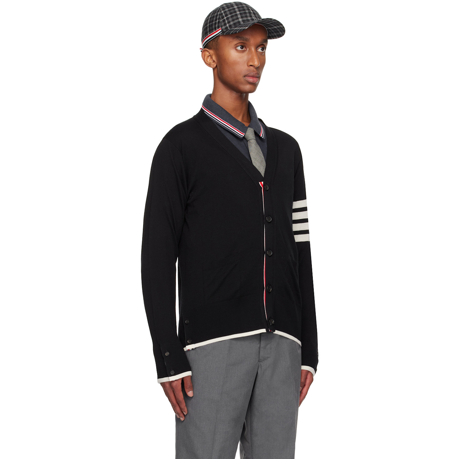  Thom Browne Black Fine Wool 4-bar Relaxed Fit Cardigan 