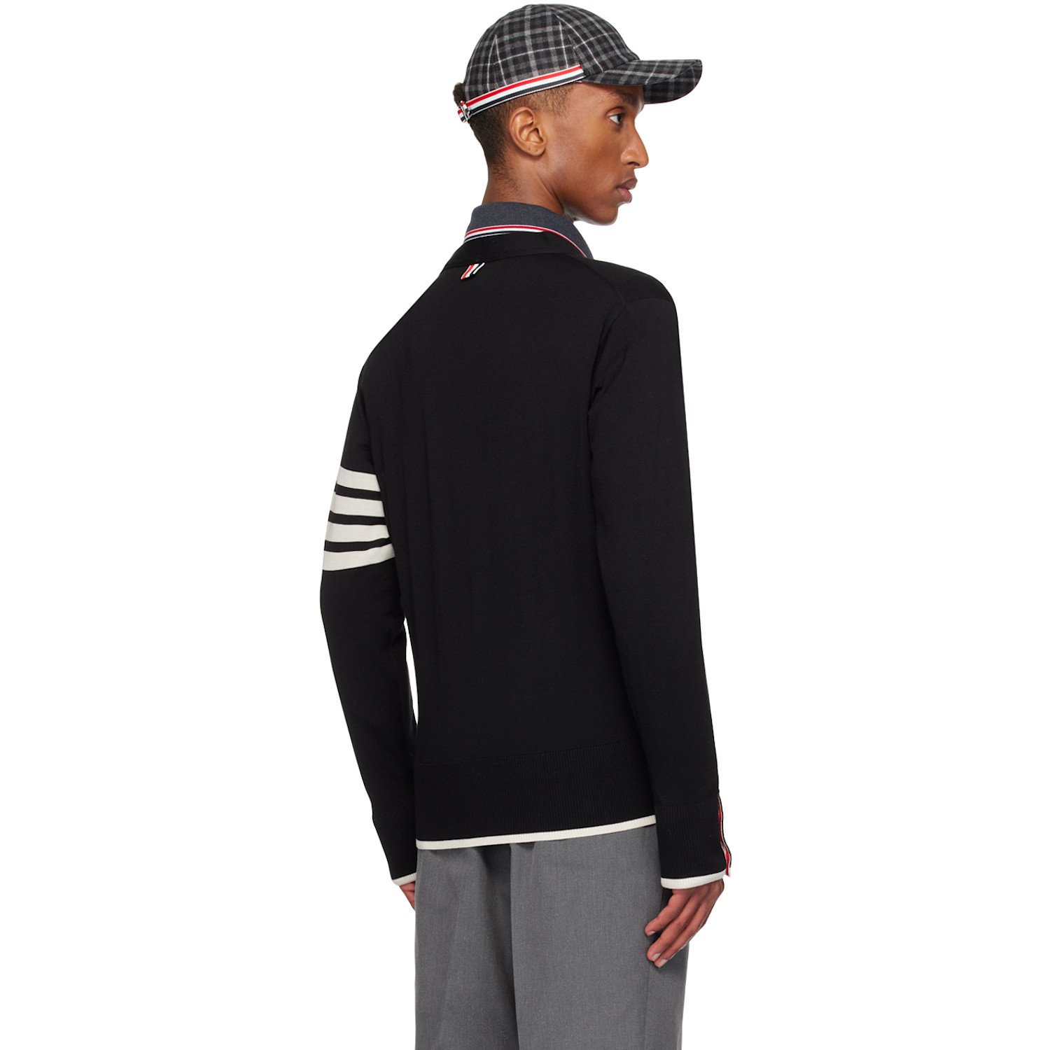  Thom Browne Black Fine Wool 4-bar Relaxed Fit Cardigan 