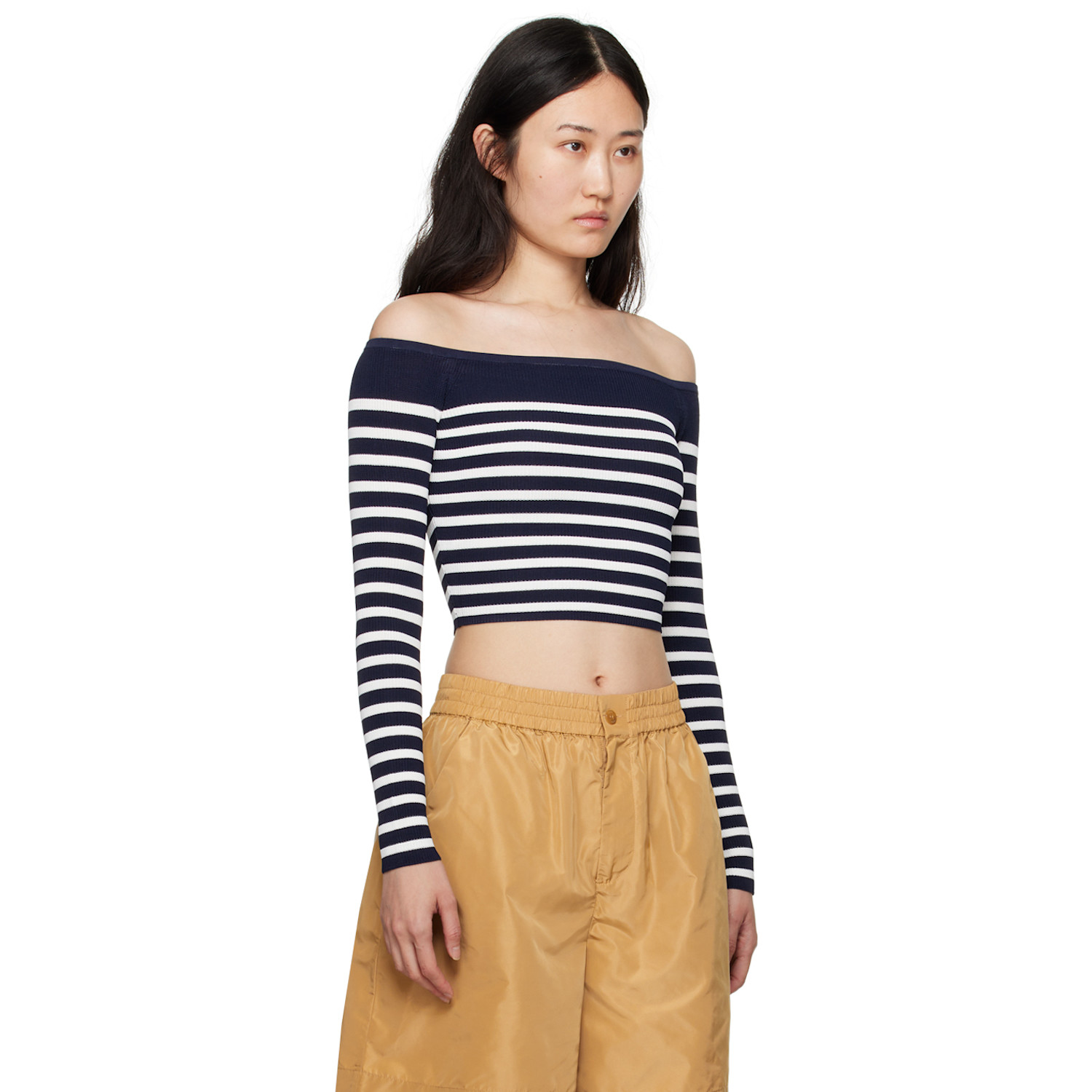  Staud Navy & White Float Long Sleeve T-shirt 