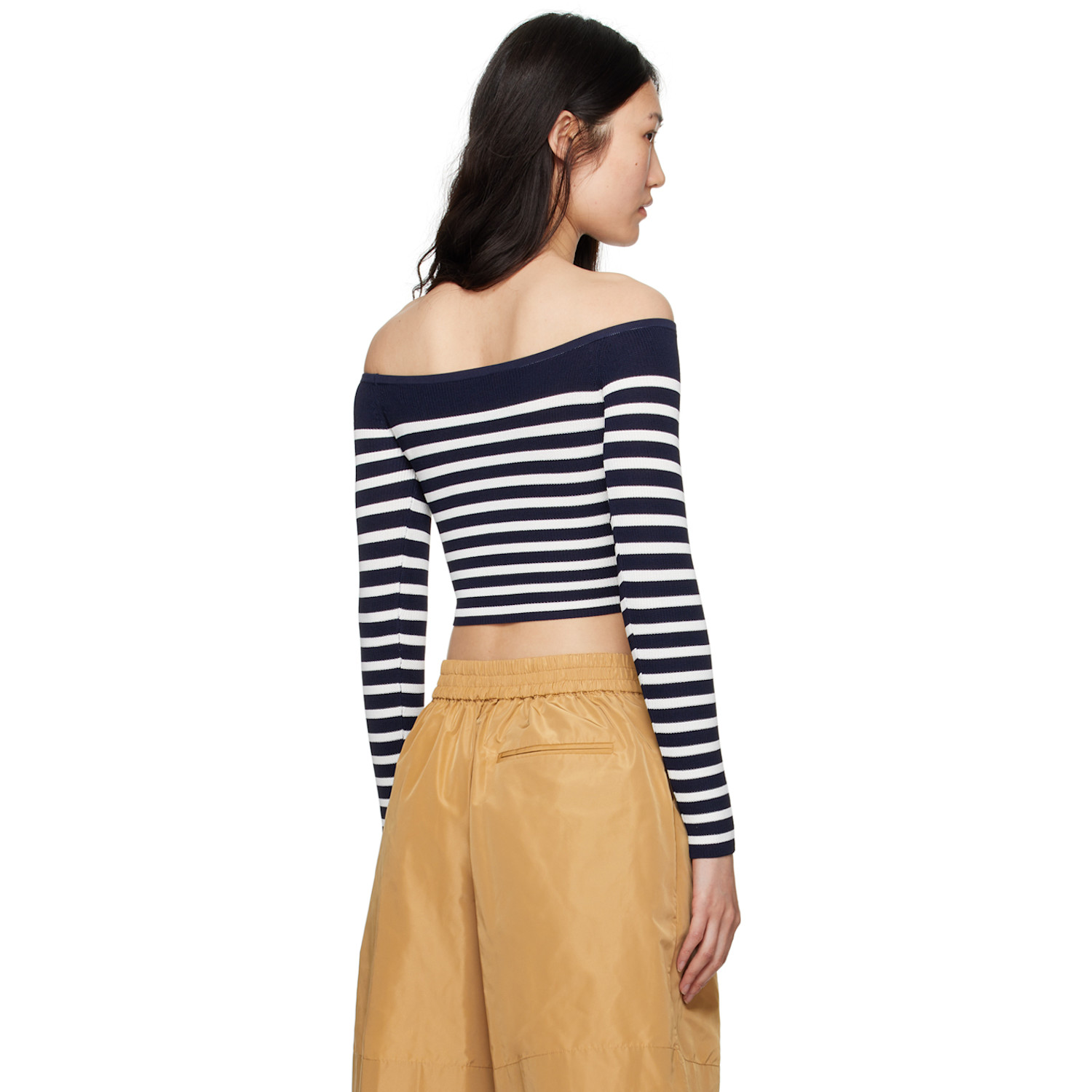  Staud Navy & White Float Long Sleeve T-shirt 