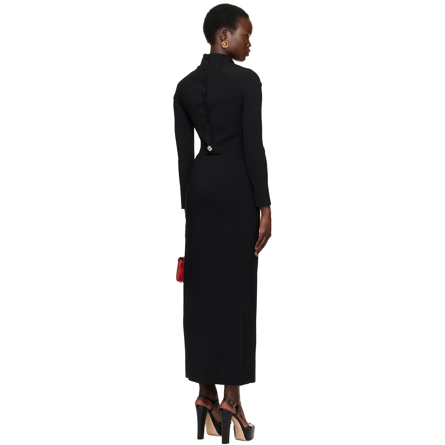  Versace Black Cady Draped-neck Slit Maxi Dress 