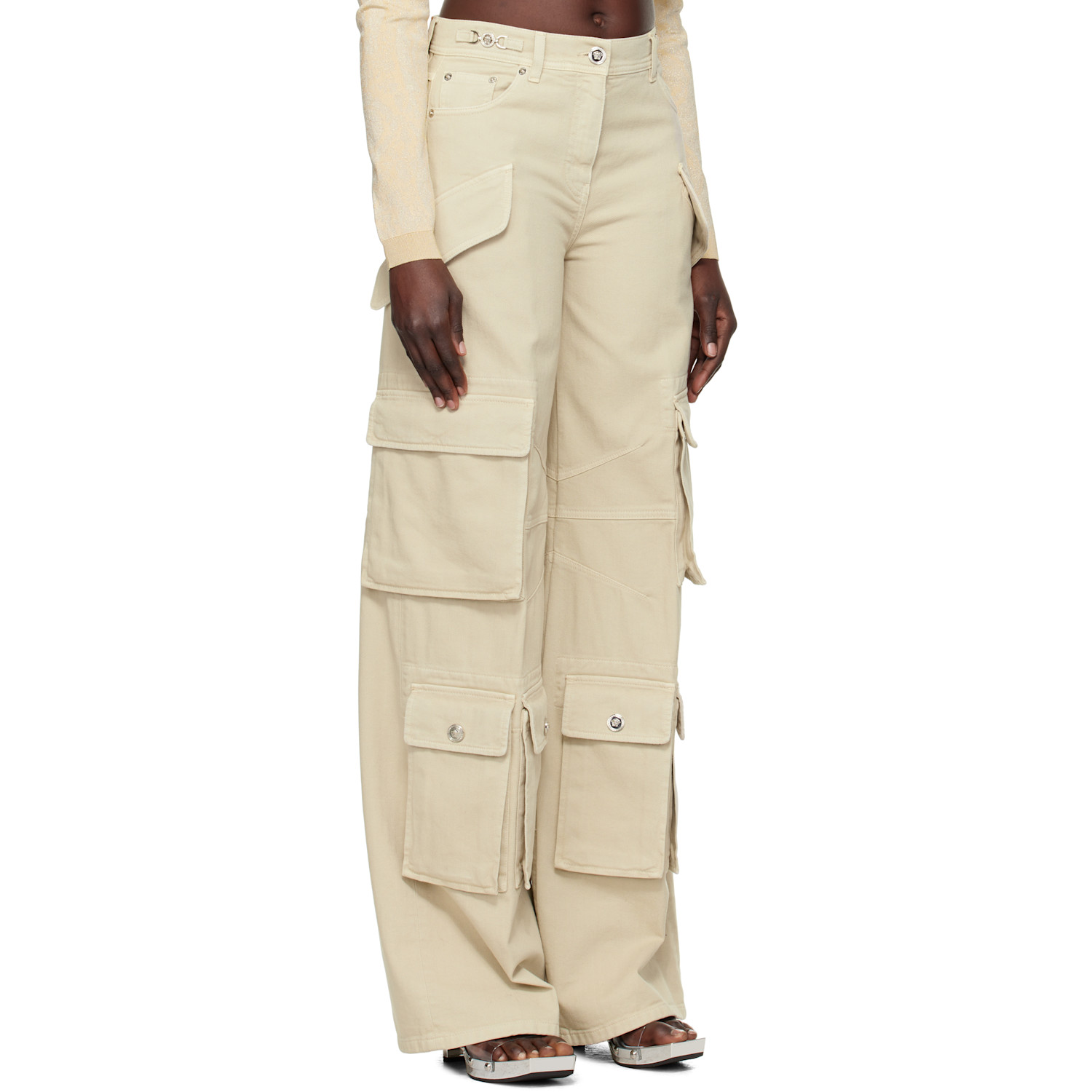  Versace Beige Medusa Denim Cargo Pants 
