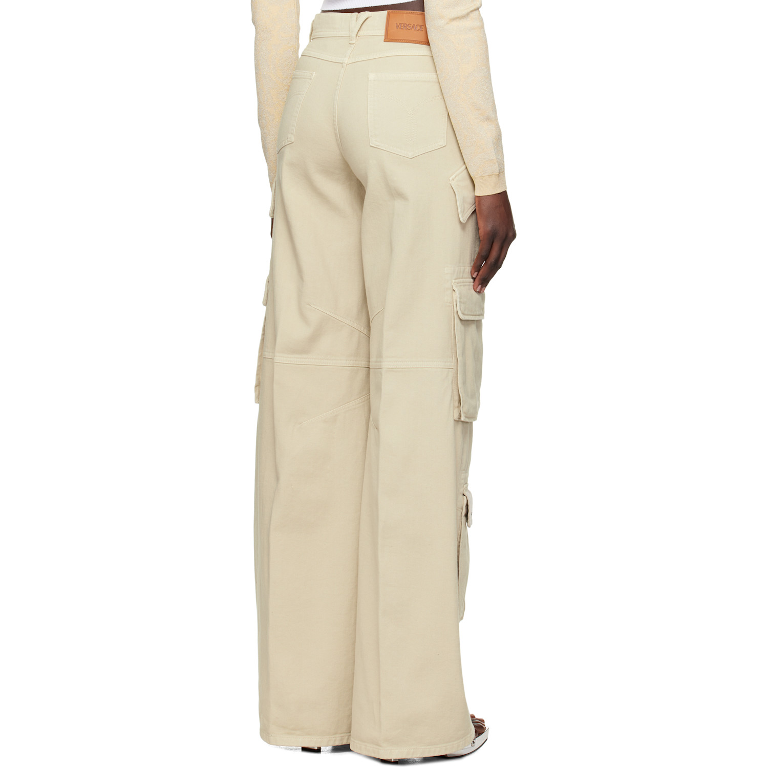  Versace Beige Medusa Denim Cargo Pants 