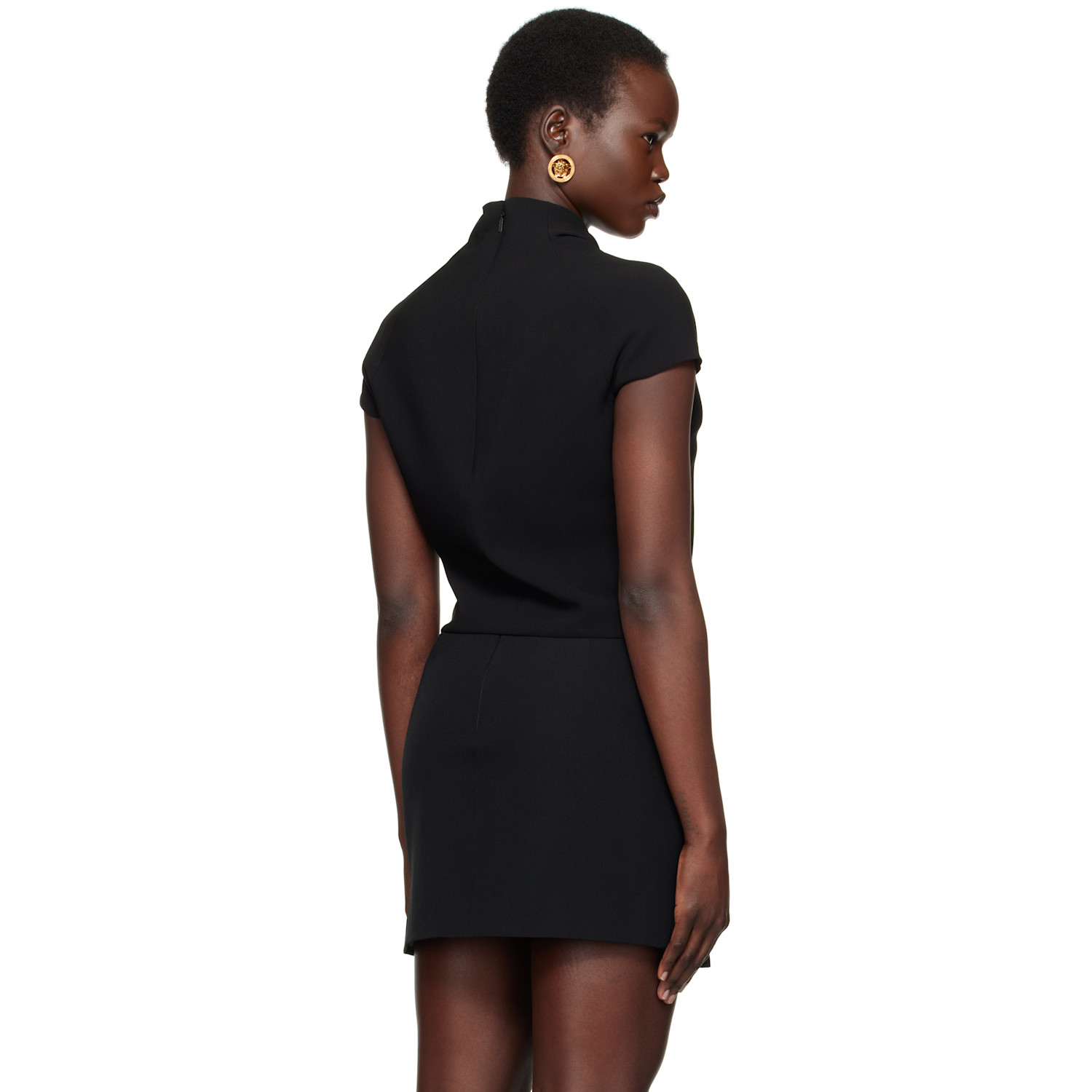  Versace Black Cady Draped-neck Top 