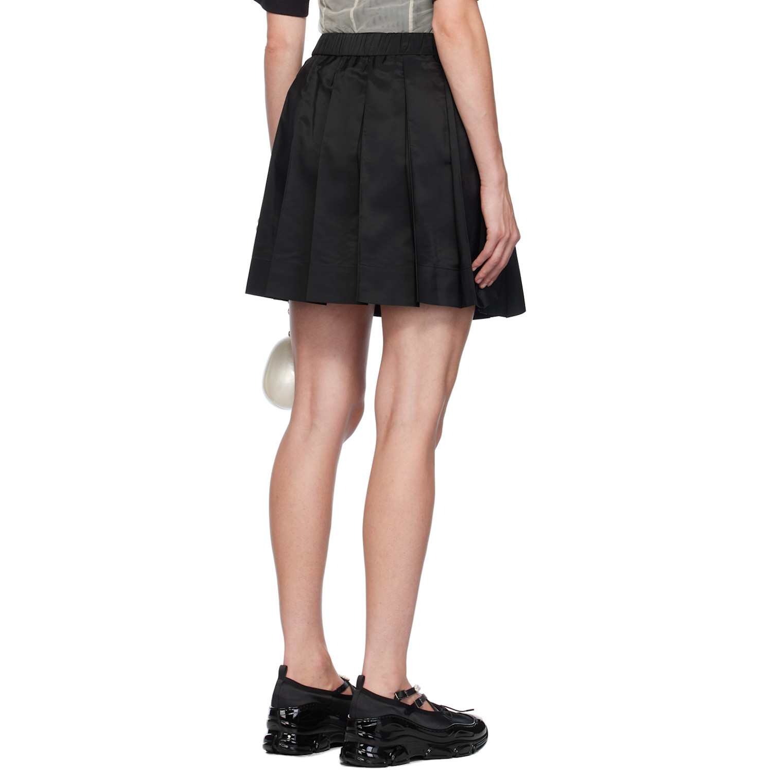  Simone Rocha Black Mini Pleated Elasticated Waist Kilt Skirt 