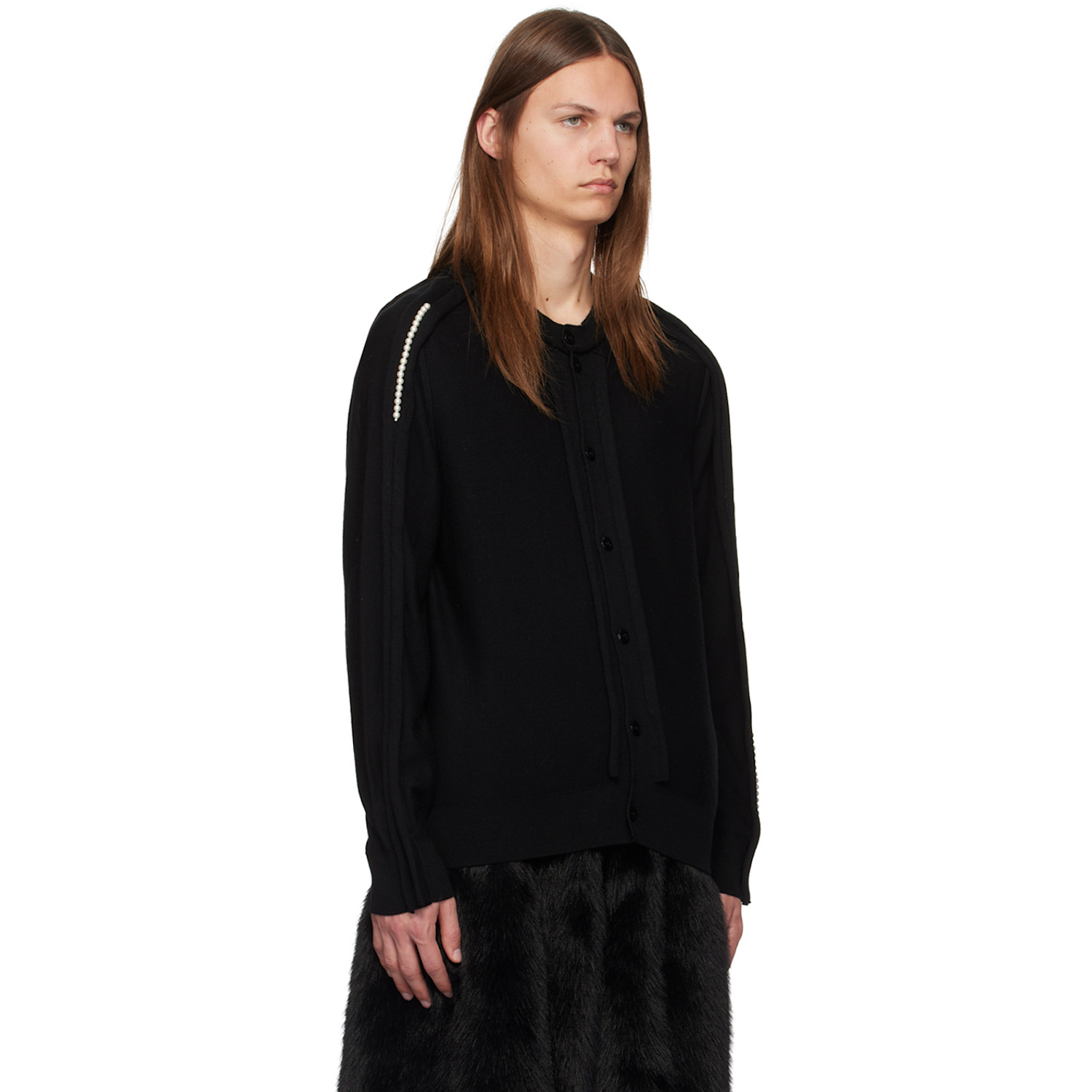  Simone Rocha Black Beaded Inverted Seam Cardigan 