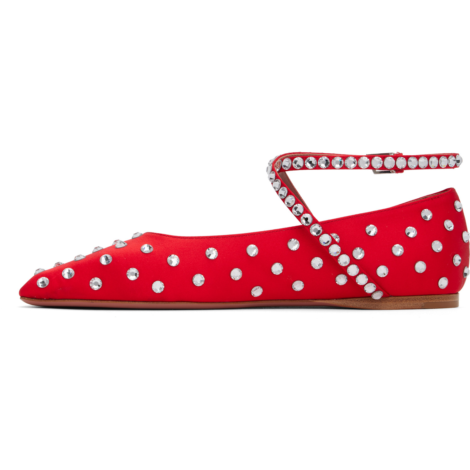  Amina Muaddi Red Ane Crystal Lace Up Ballerina Flats 