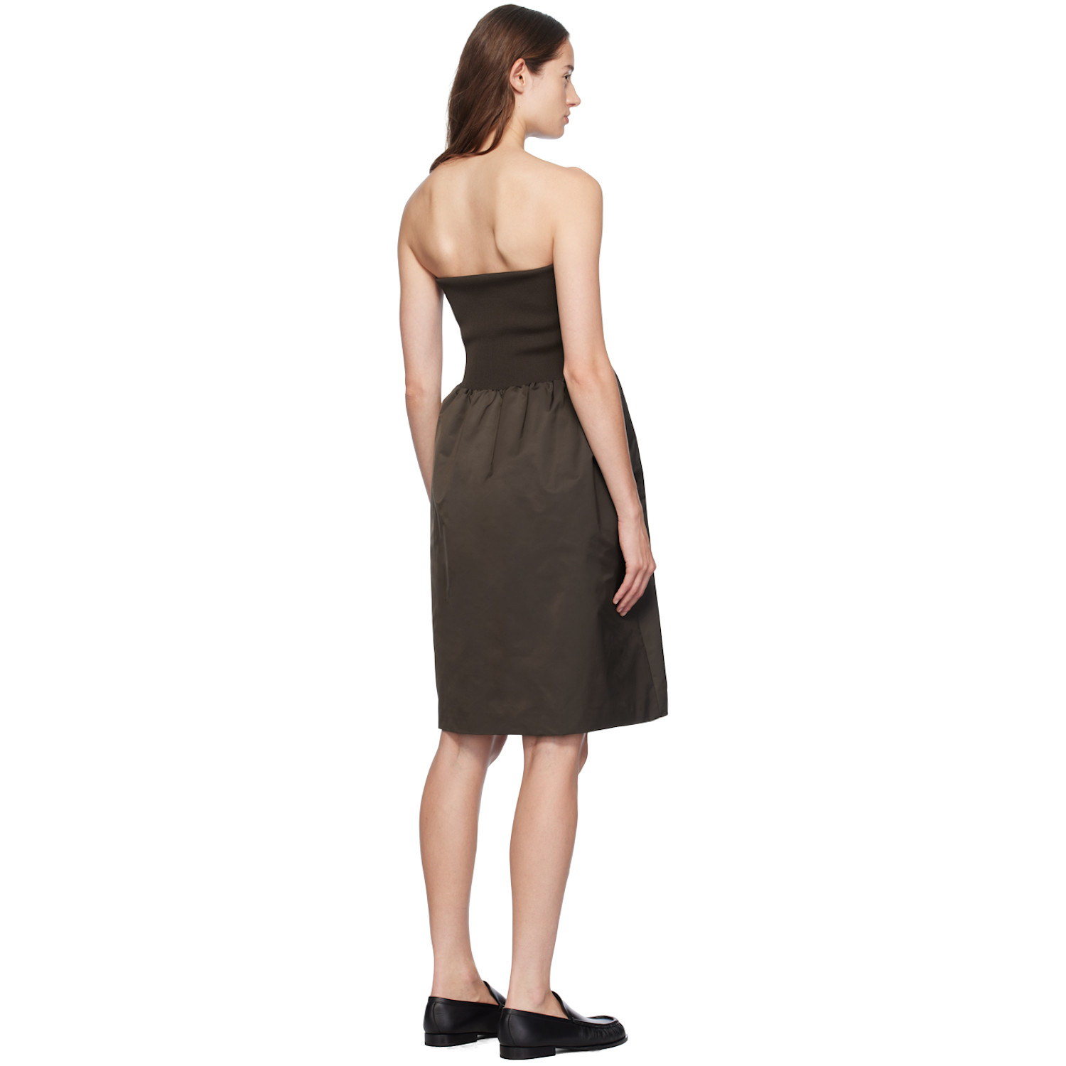  Amomento Brown Shirring Flare Midi Skirt 