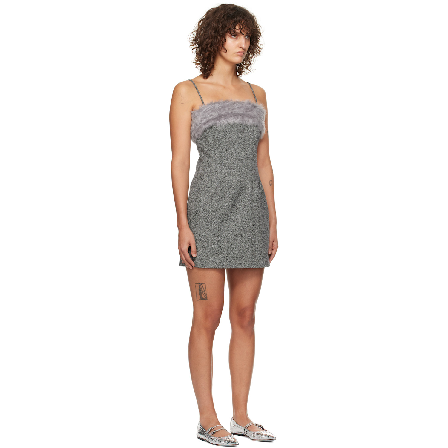  Msgm Gray Fleece Trim Minidress 