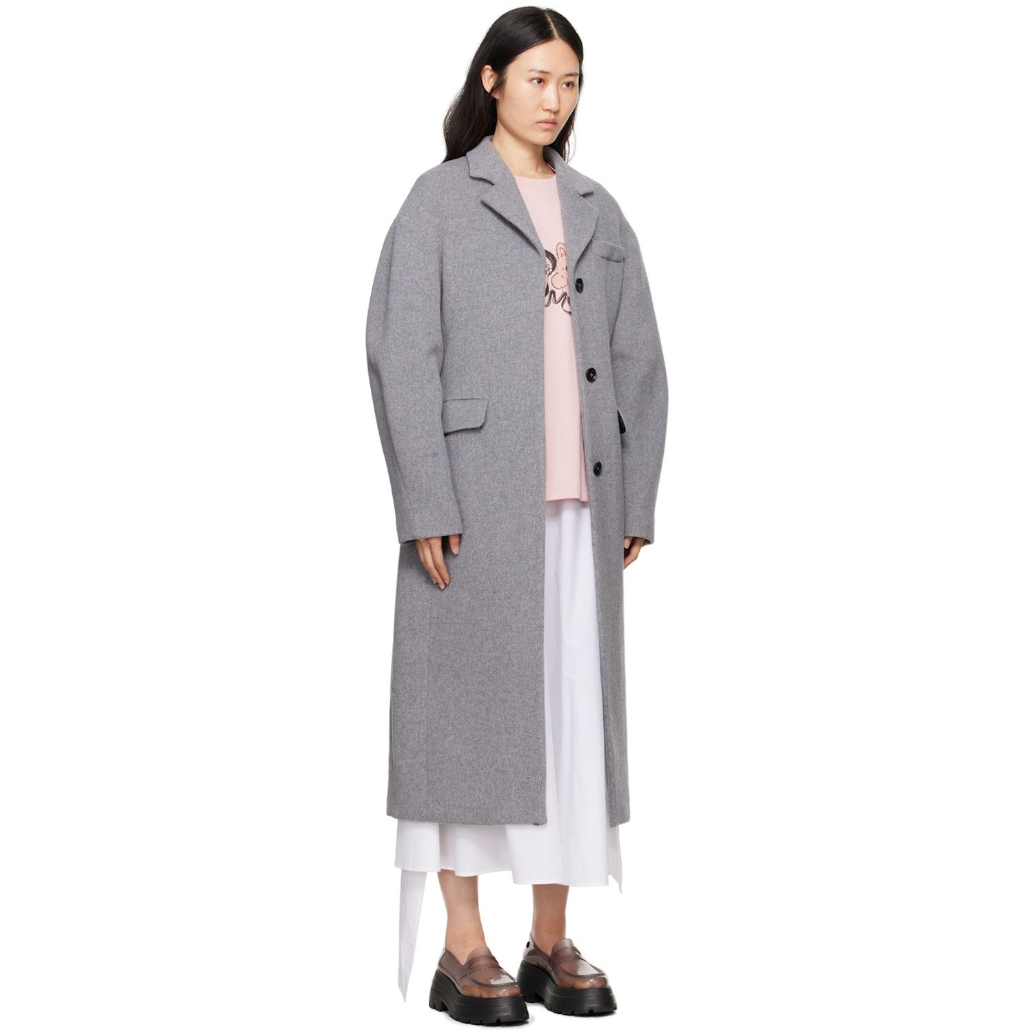  Msgm Gray Dropped Shoulder Coat 