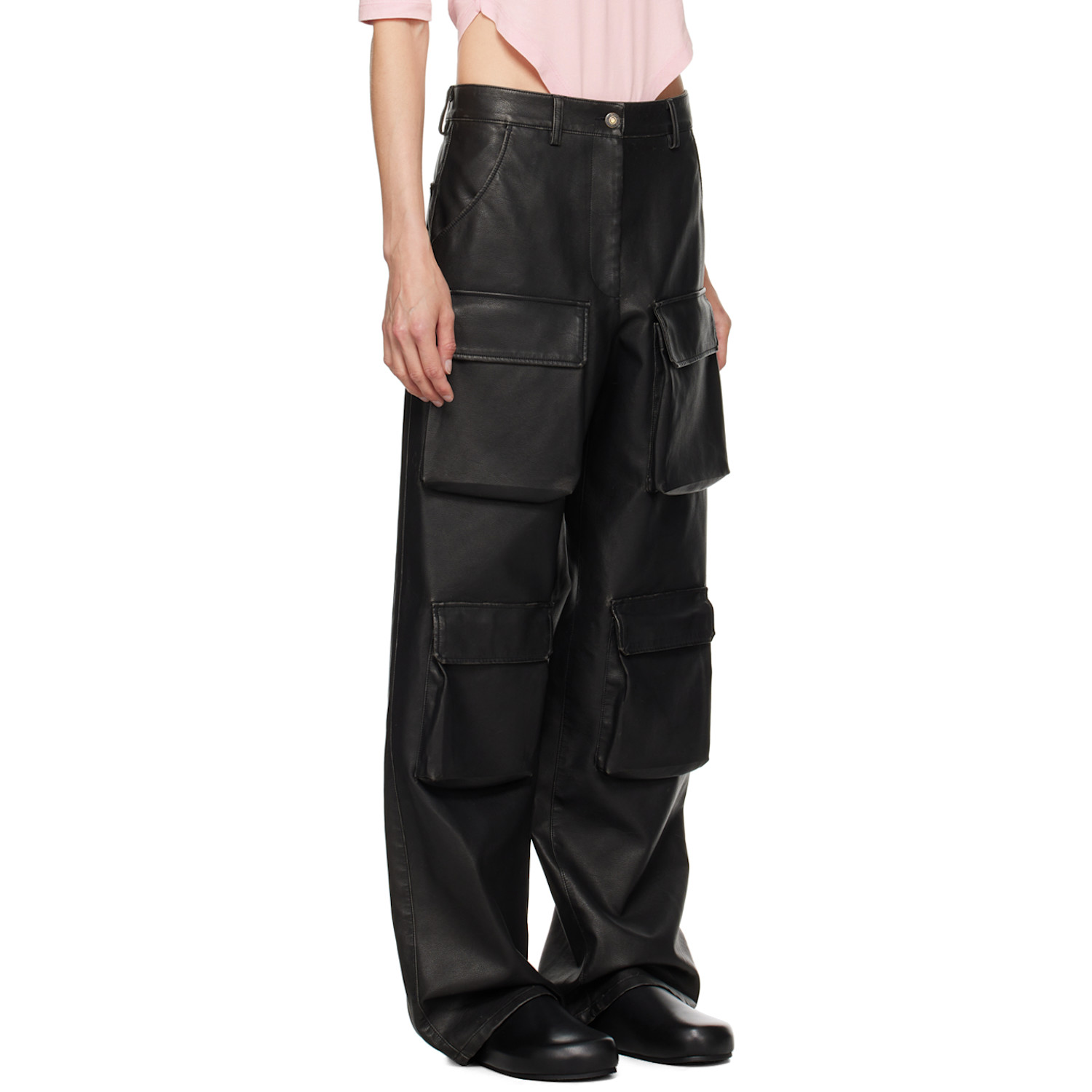  Msgm Black Pocket Faux-leather Cargo Pants 